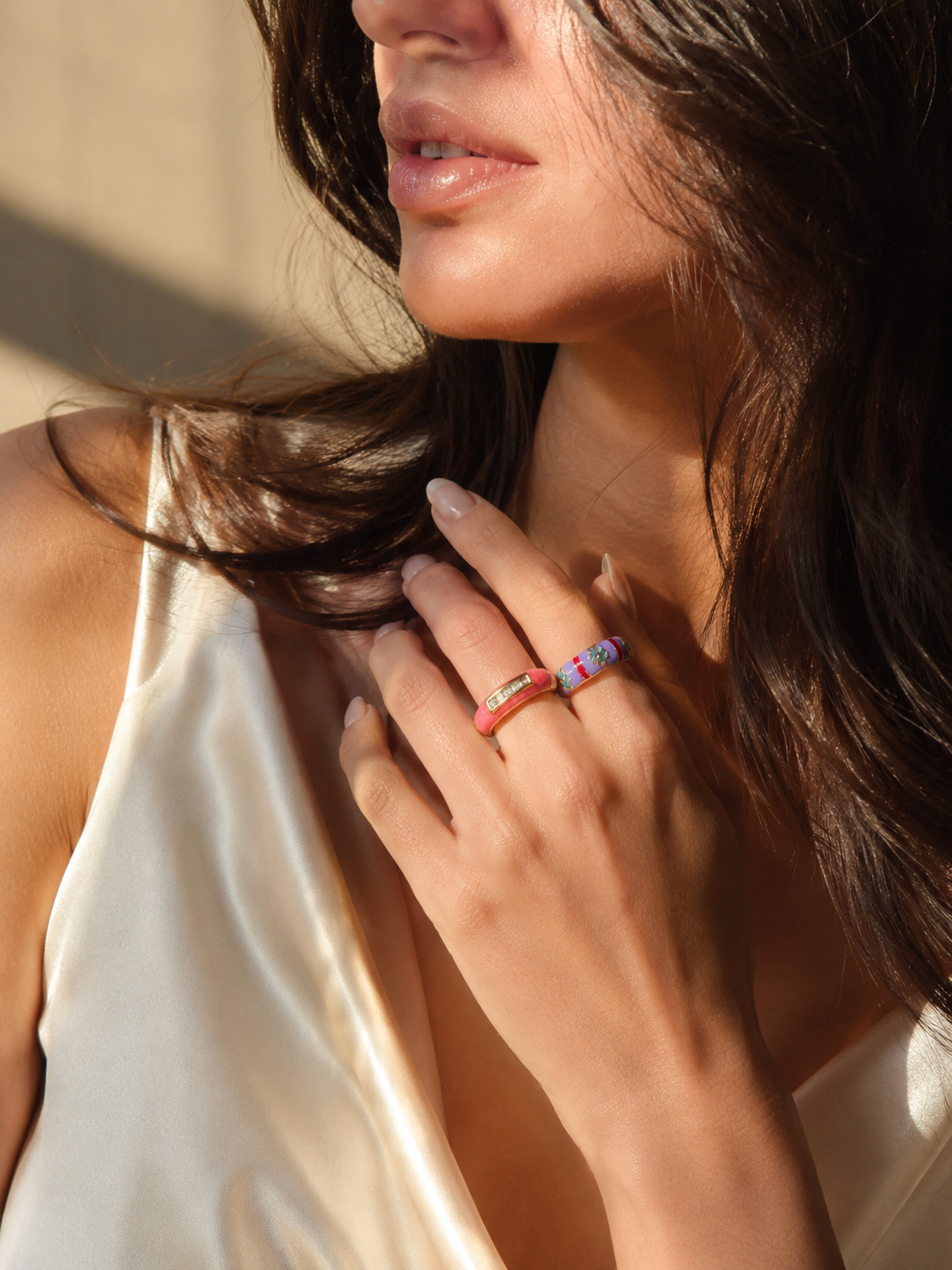 Candy Fleur Duo Enamel Ring Set of 2 | Adjustable Base