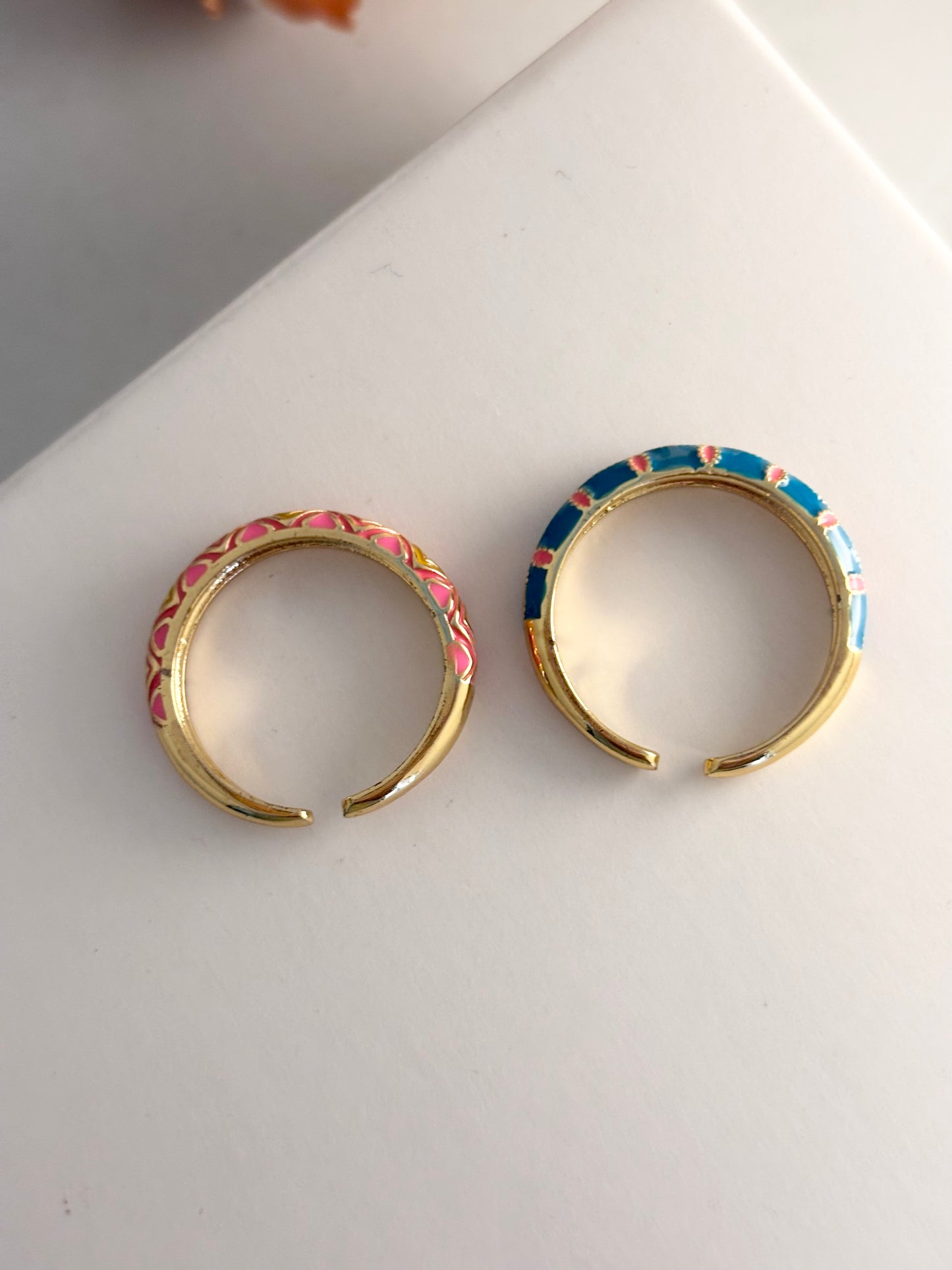 Mosaic Muse Duo Enamel Ring Set of 2 | Adjustable Base