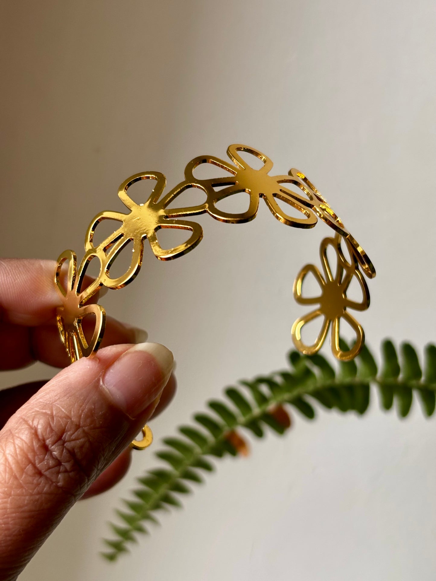 Adjustable Golden Floral Cuff Statement Bracelet for Women