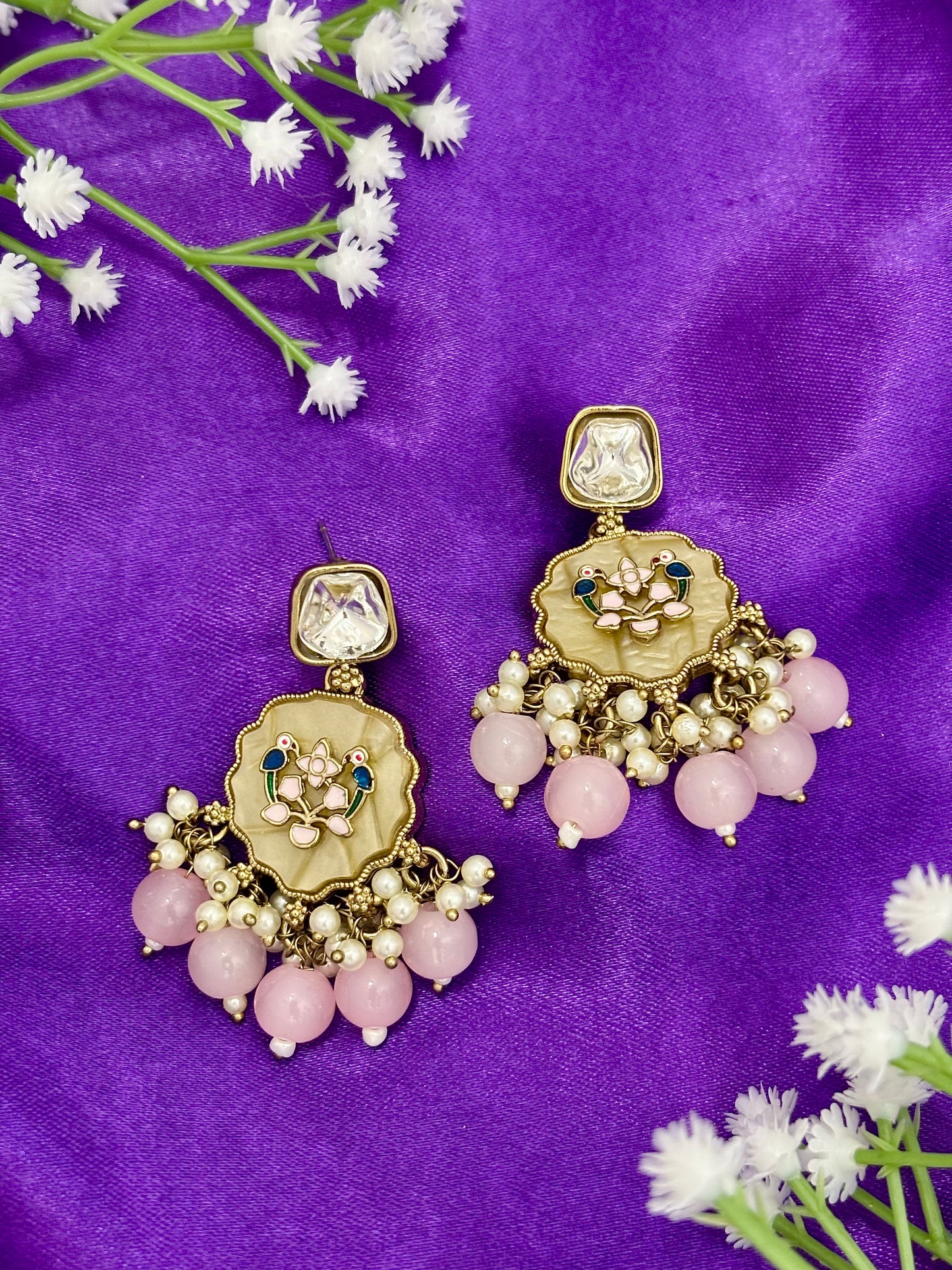 Chitrani Kundan Earrings (Pink)