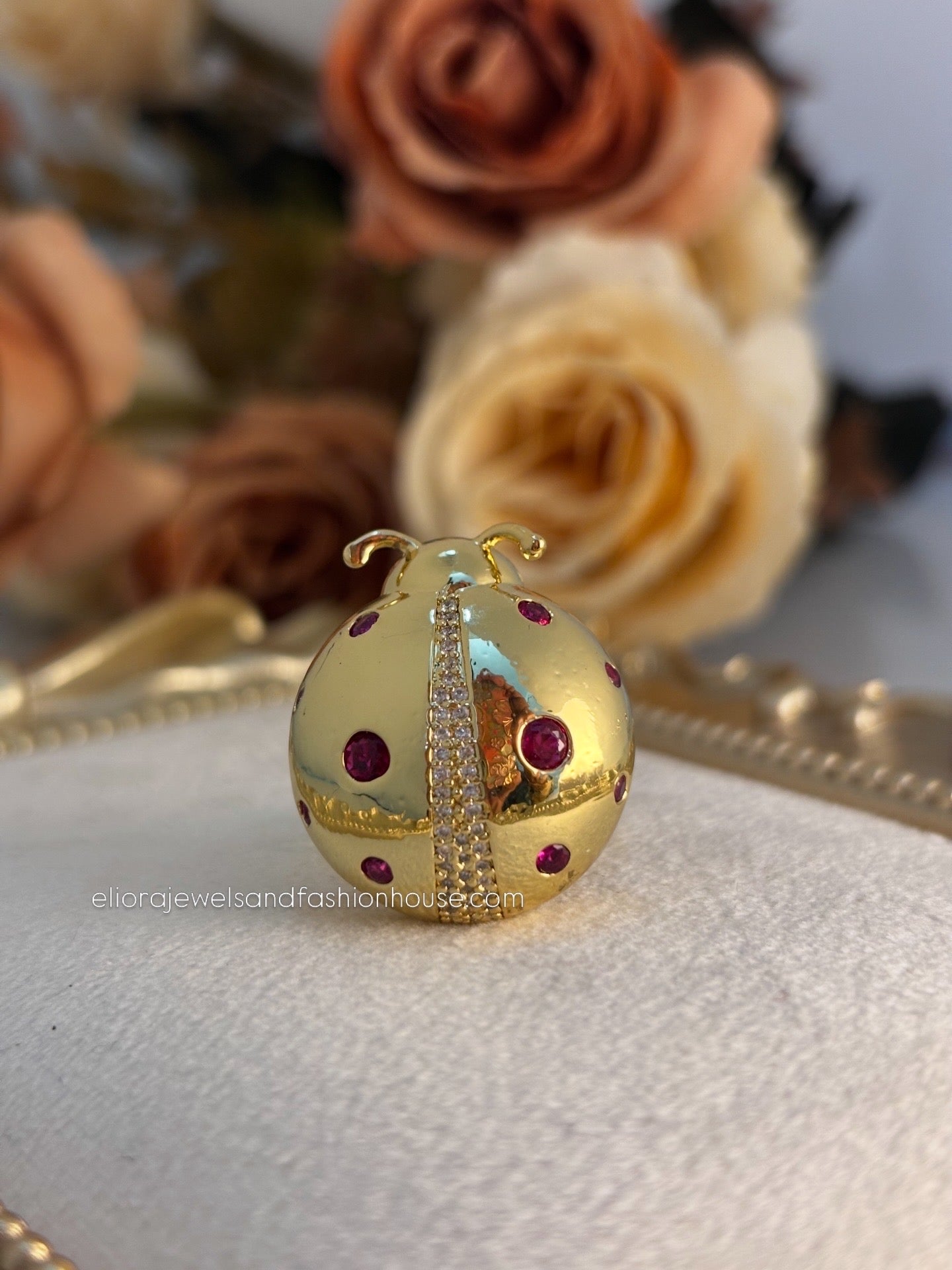 Golden Ladybug Statement Ring | Adjustable Base