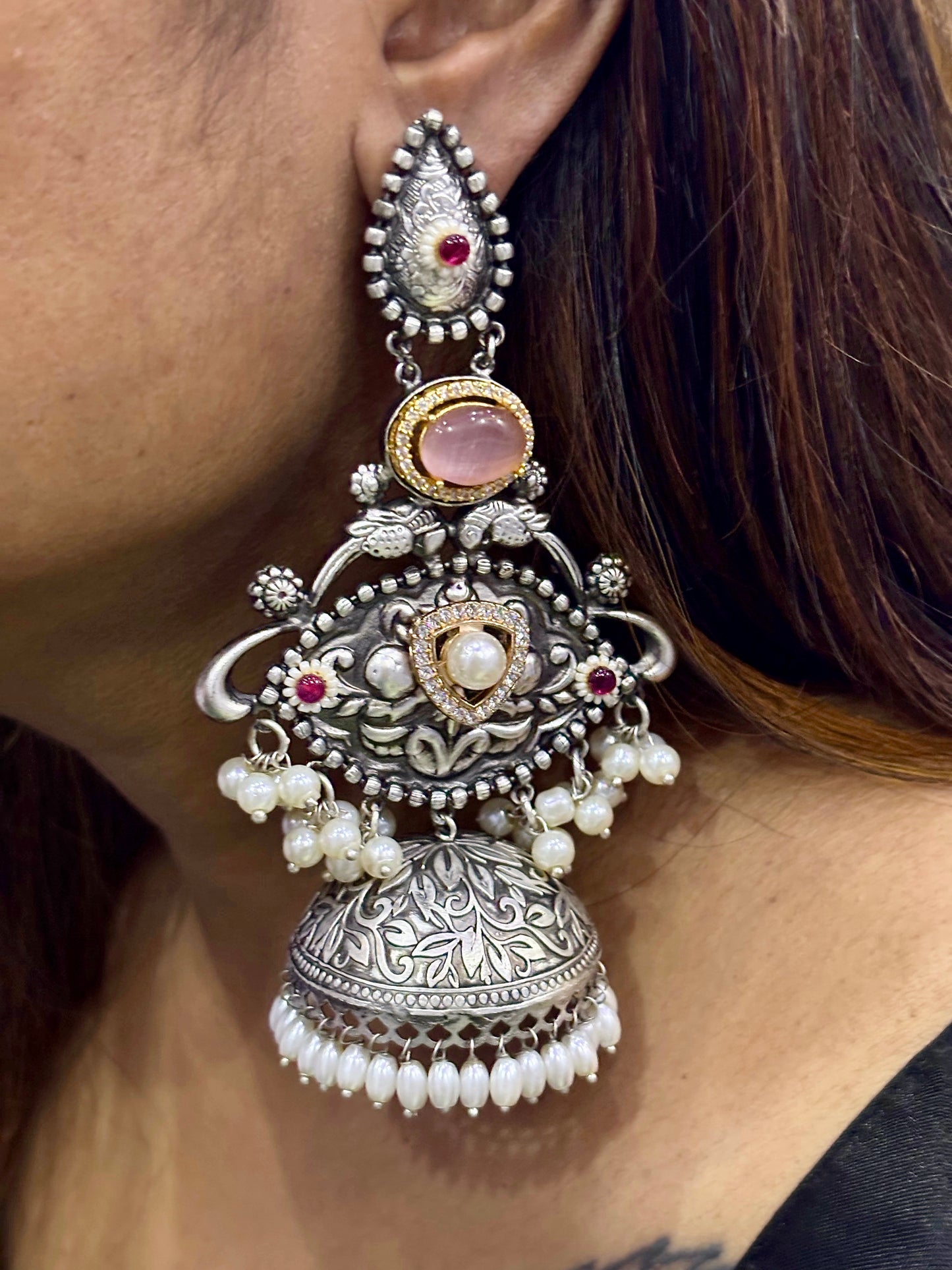 Chitrangada ~ Long Jhumka Earrings (Pink)