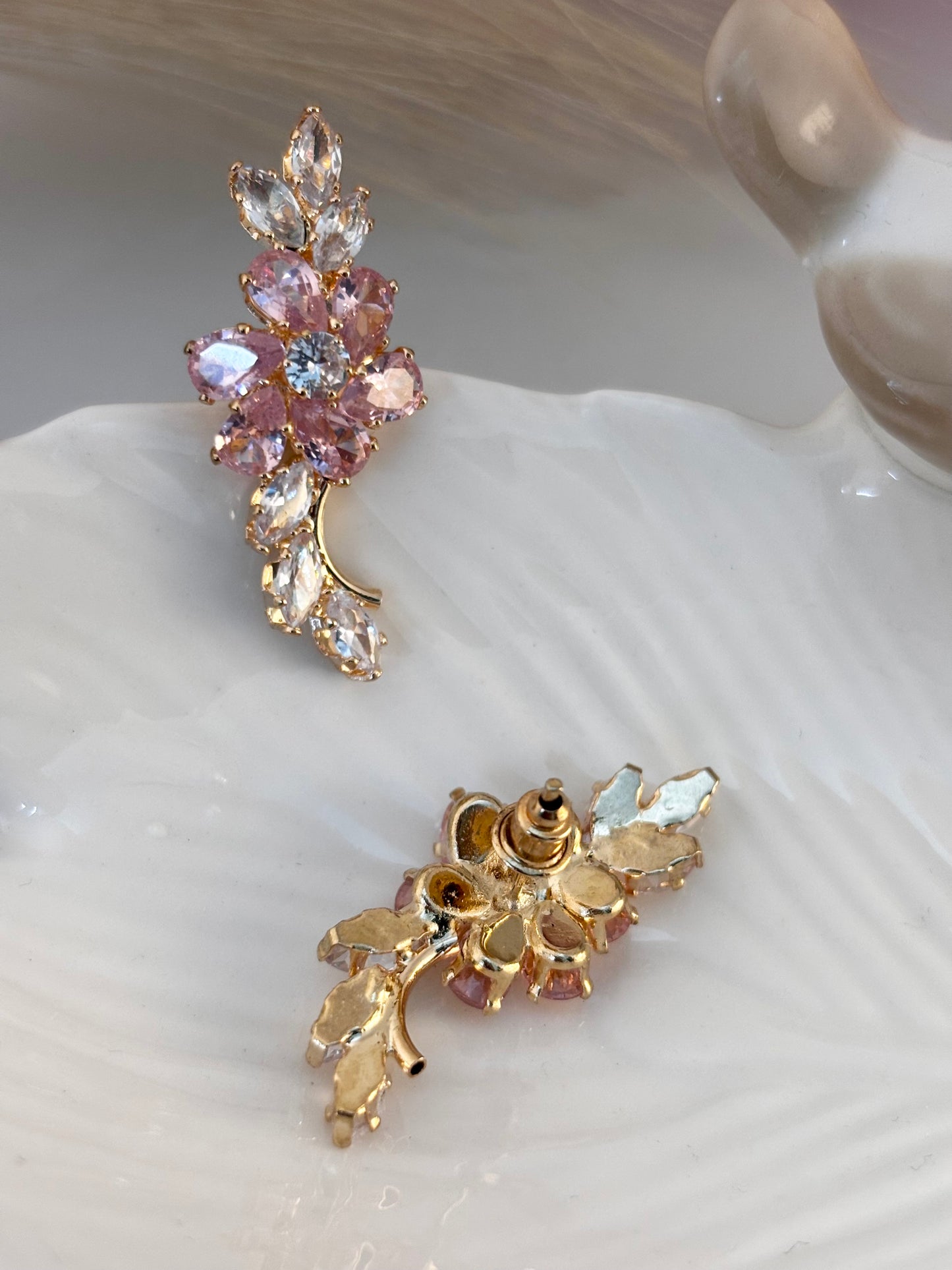 Baby Pink Crystal Climber Earrings | Party Wear