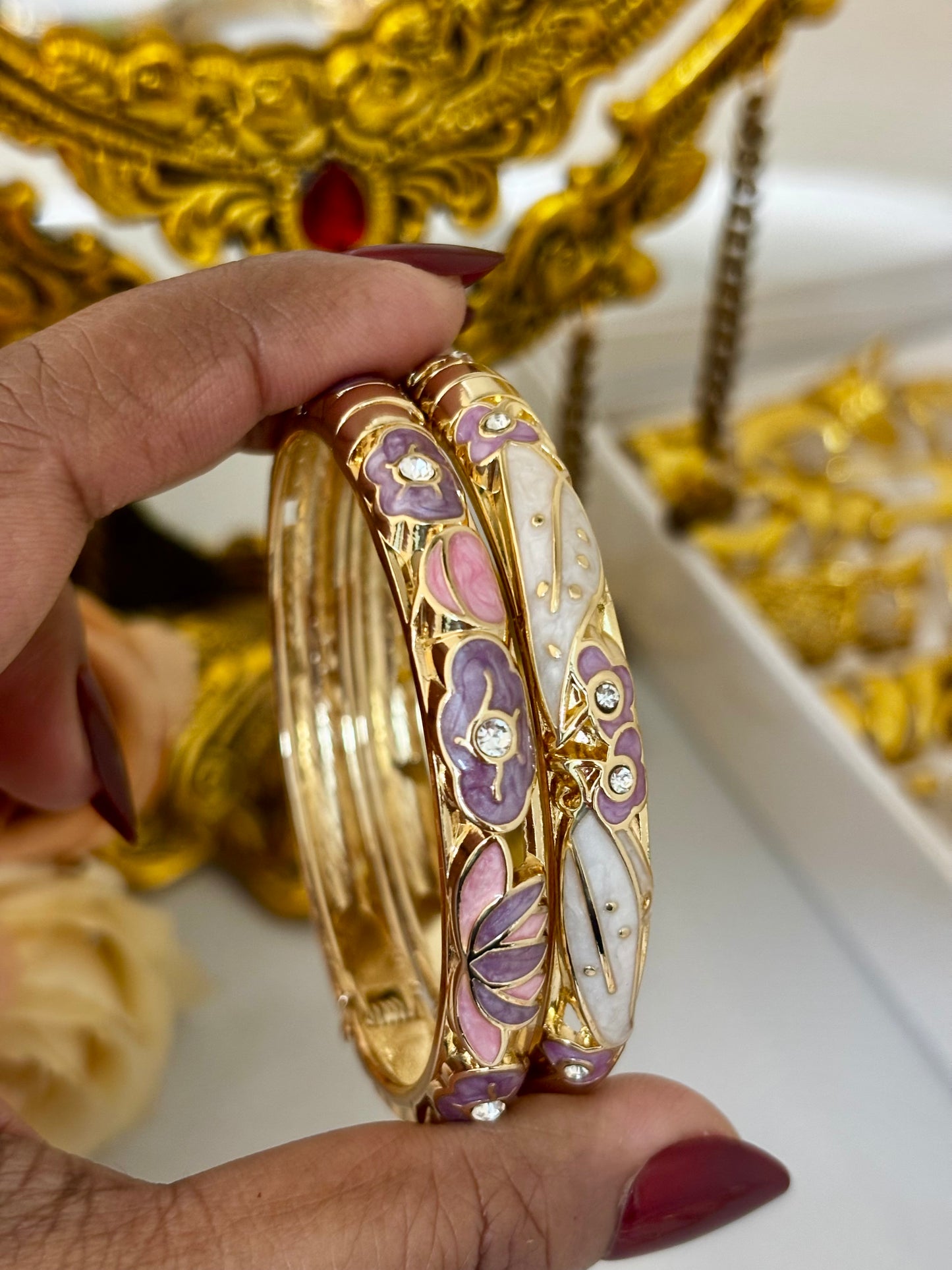 Ivory Lavender Meenakari Kada Bracelet