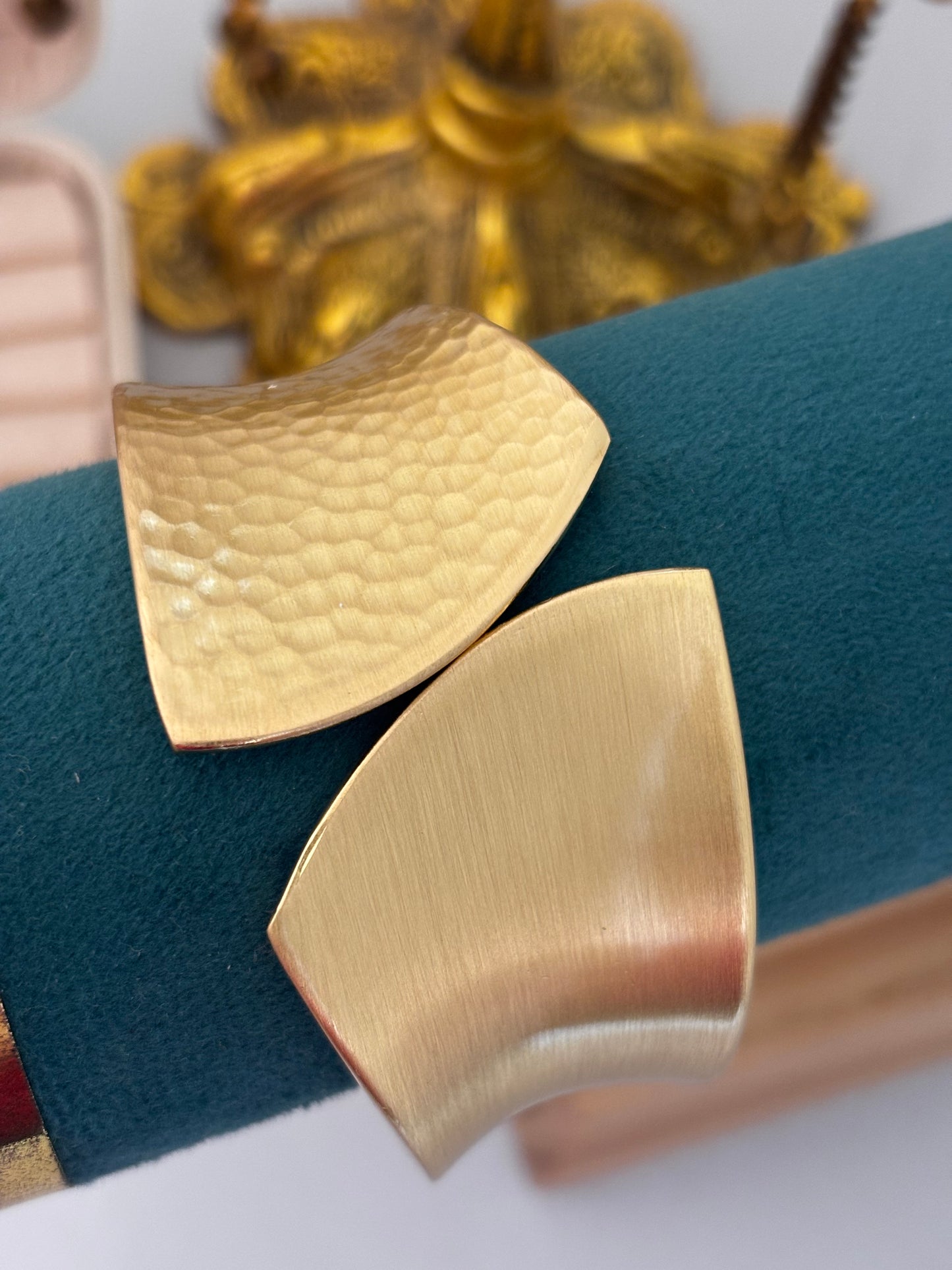 Textured-Smooth Gold Open Cuff Matte Bracelet