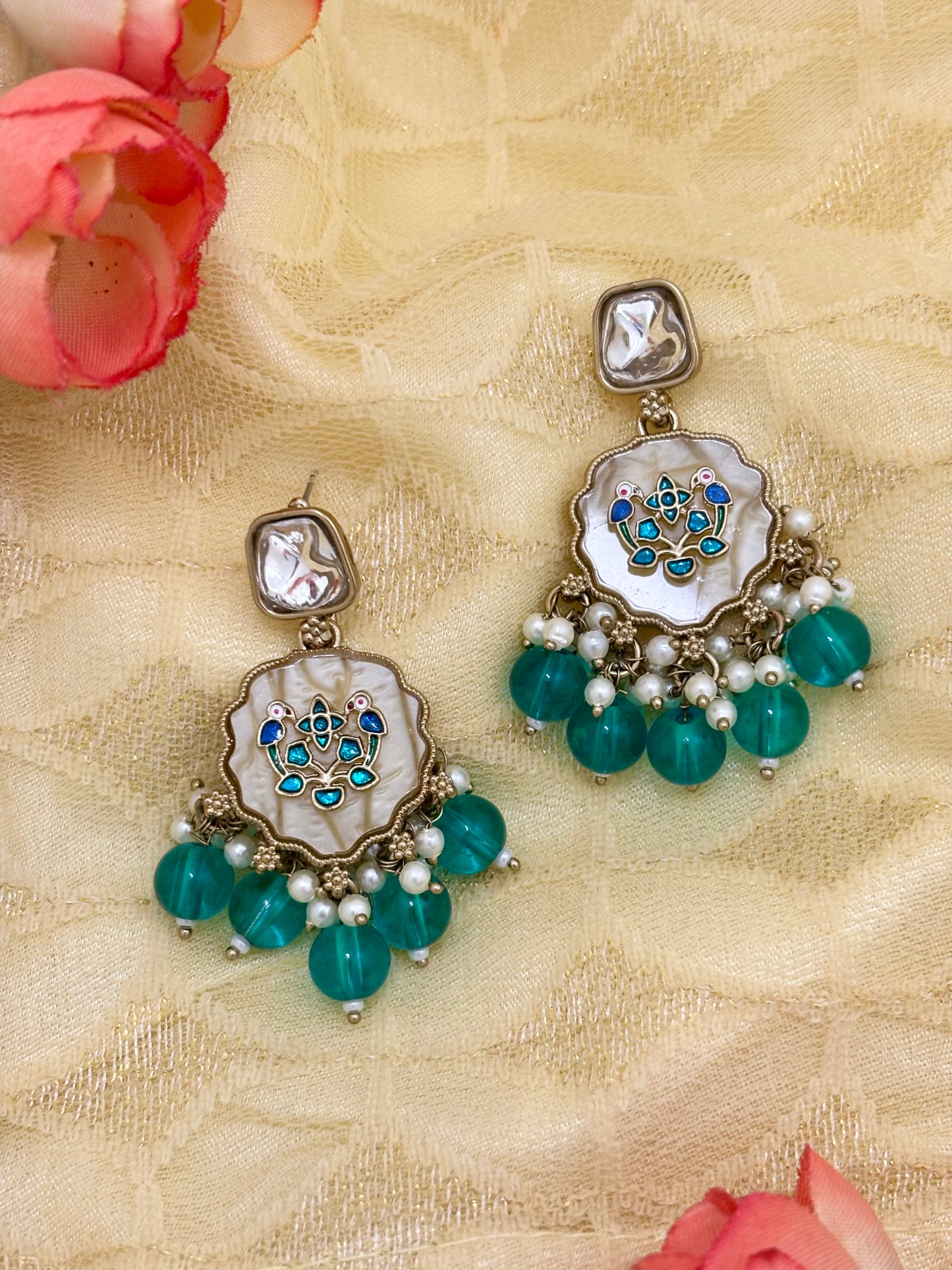 Chitrani Kundan Earrings (Green)