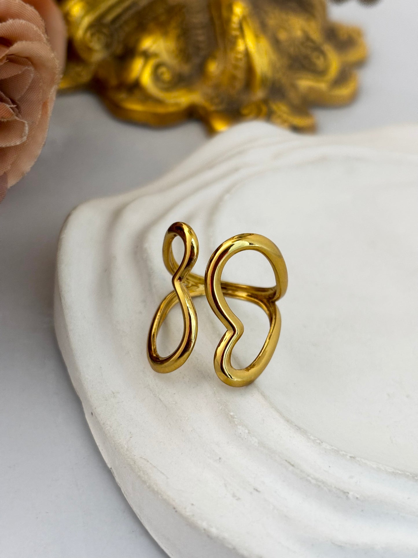 Golden Heart Open Ring (18K PVD Gold) - Anti Tarnish