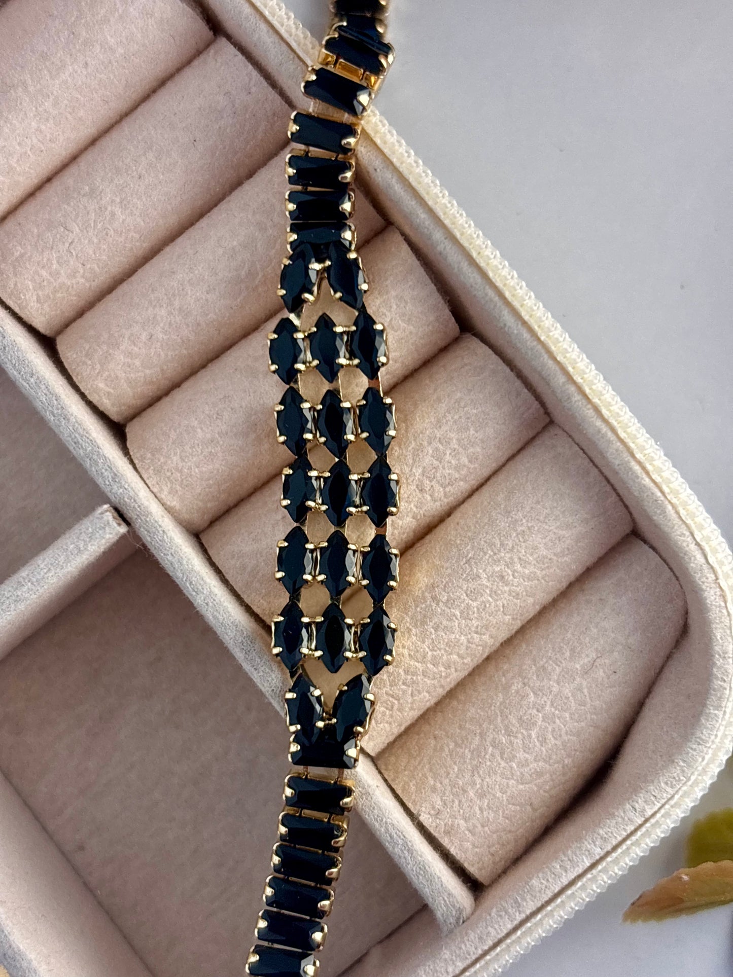 Black Stone Cluster Tennis Bracelet | Anti Tarnish