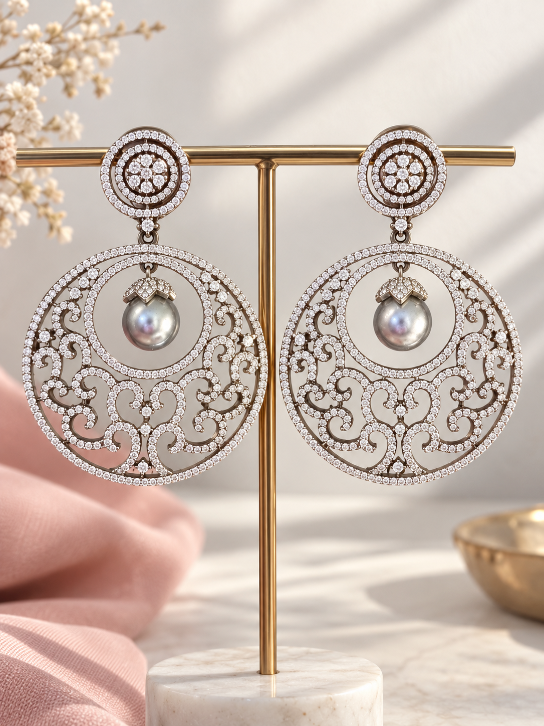 Victorian Style Ariessa AD and Pearl Earrings | Wedding & Party Wear