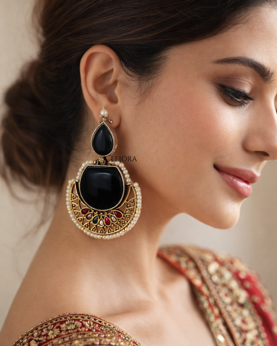 Noorjahan Chandbali | Ethnic and Festive Earring (Black)