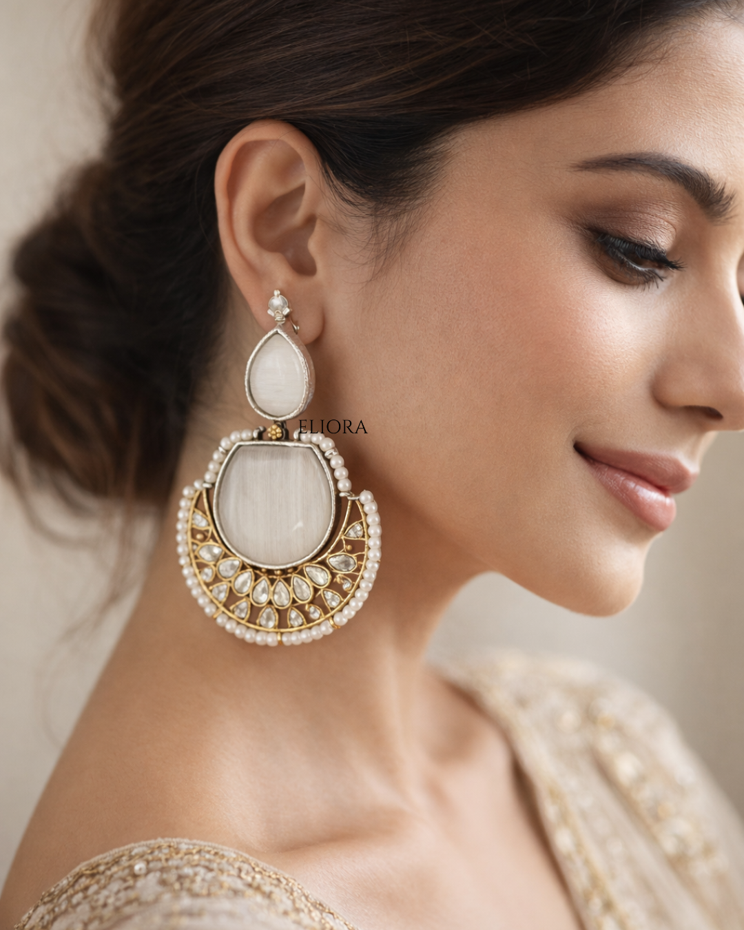 Noorjahan Chandbali | Ethnic & Festve Earring (Classic Ivory)