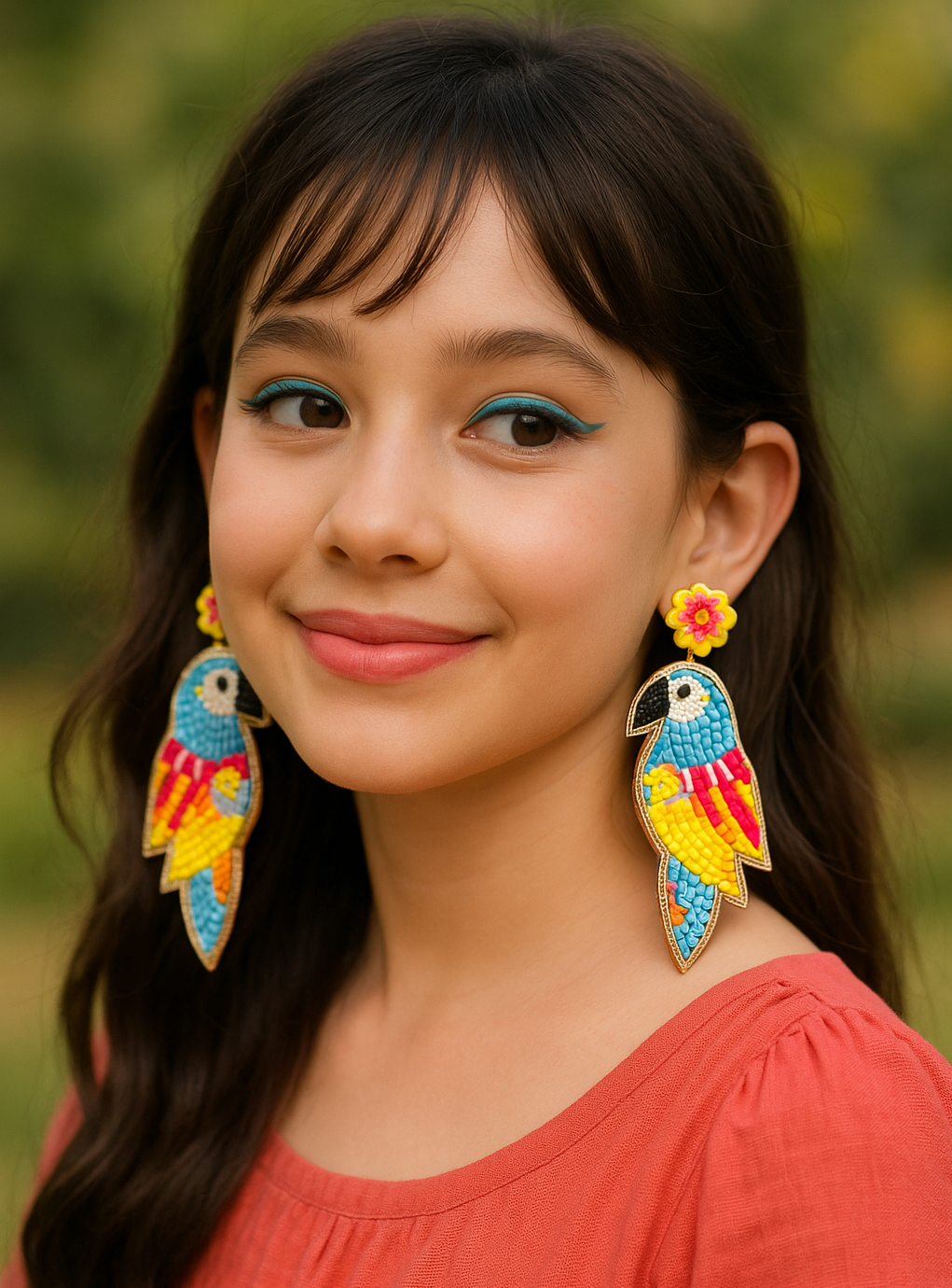 Beaded Woodpecker Handmade Earrings