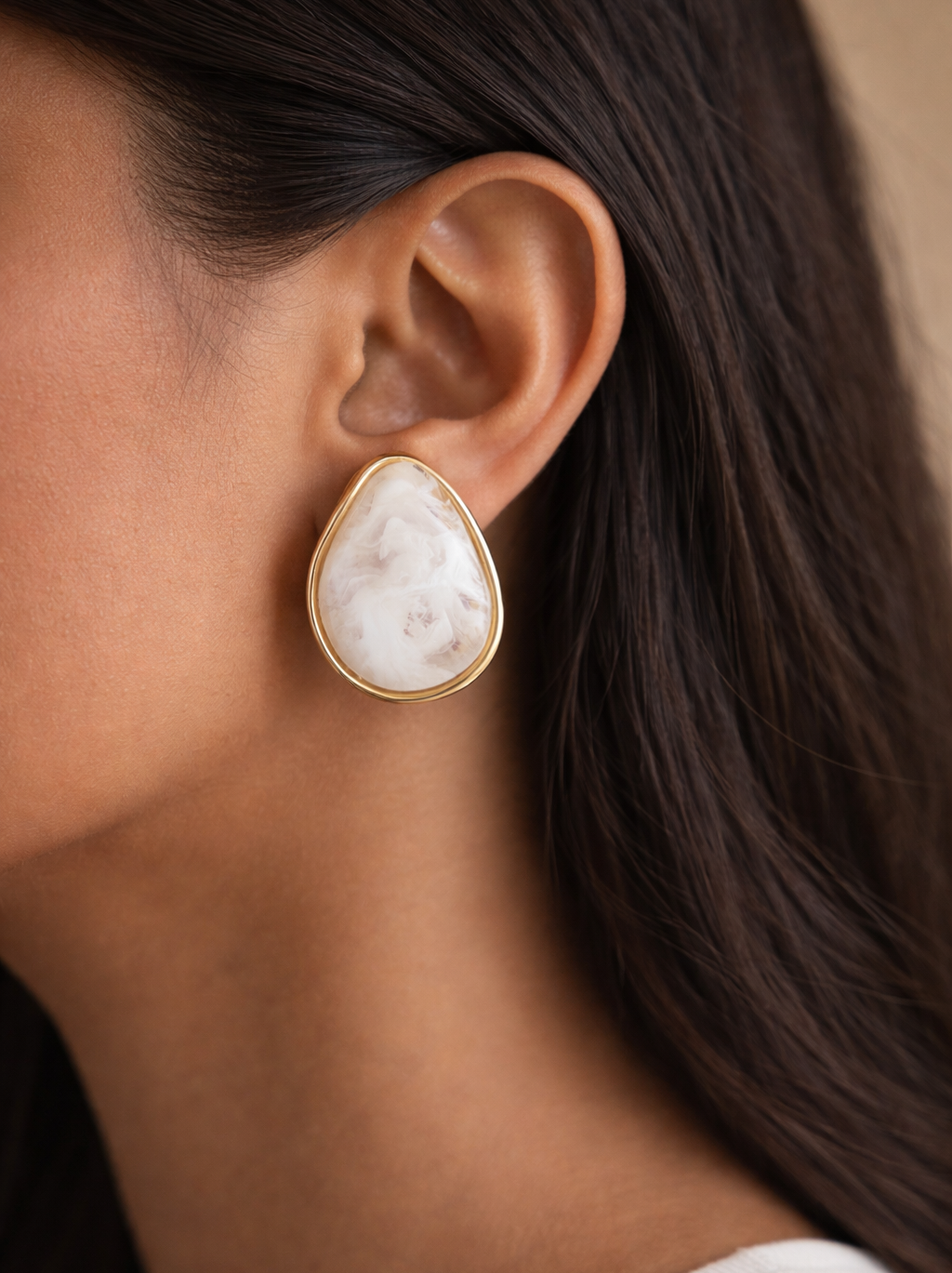 Milky Teardrop Stud Earrings