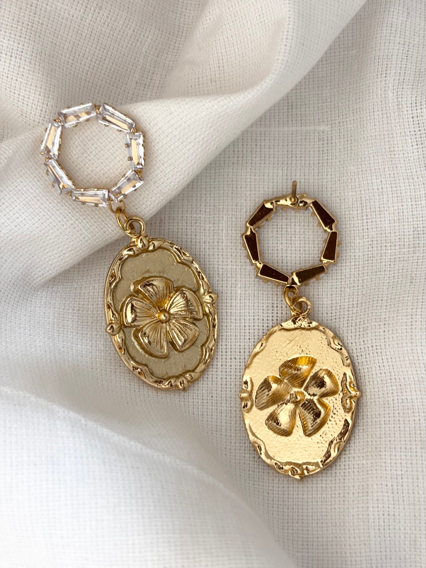 Textured gold-plated zircon dangler earrings with premium finish