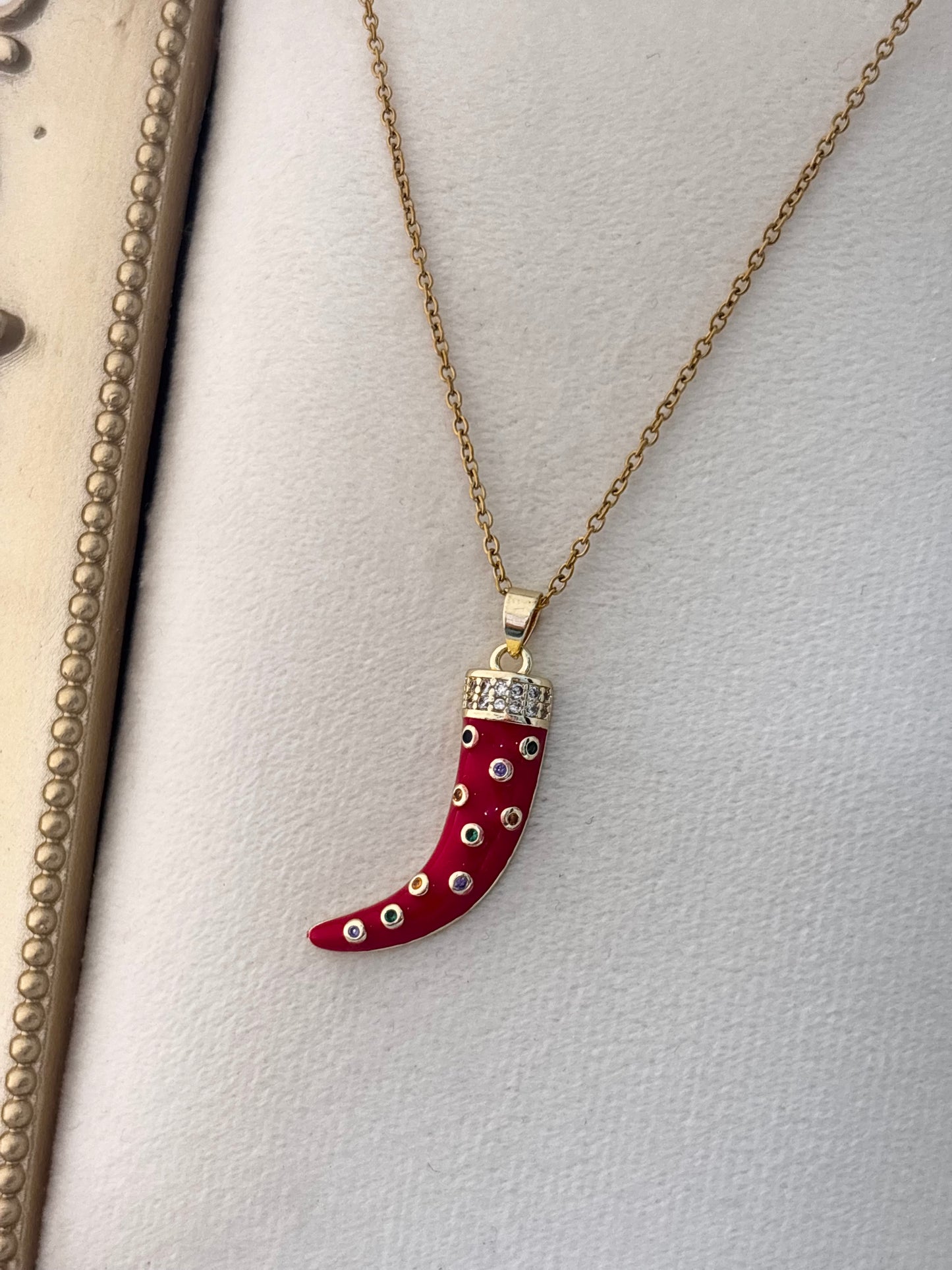 Chilli Chacha ~ Enamel Zircon Necklace | 18kt Gold Plated Non Tarnish