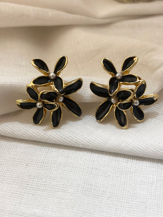 Black Enamel Flower Cluster Earrings