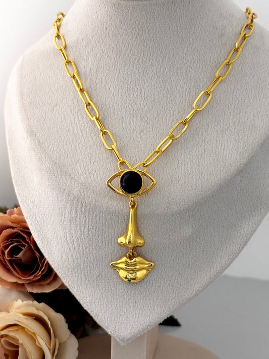 Nazar Block Pendant Necklace | Abstract Face Statement Piece