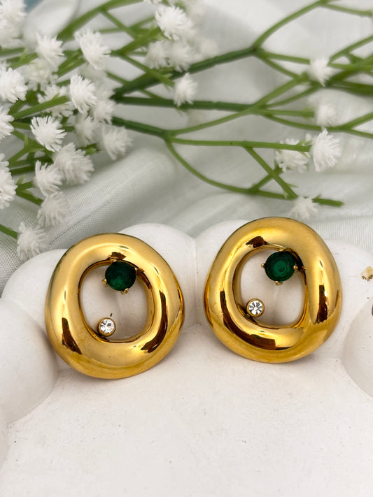 Opal Luxe | Anti Tarnish Chunky Round Studs with Emerald Zircon