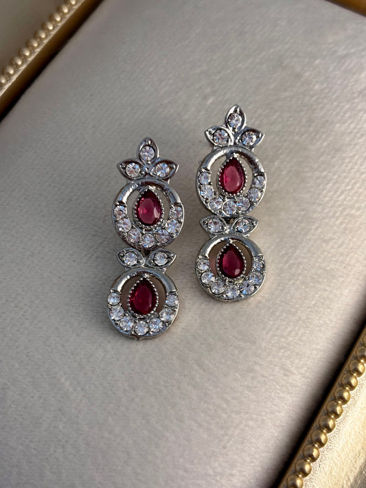 Ruby Drop American Diamond Necklace Set