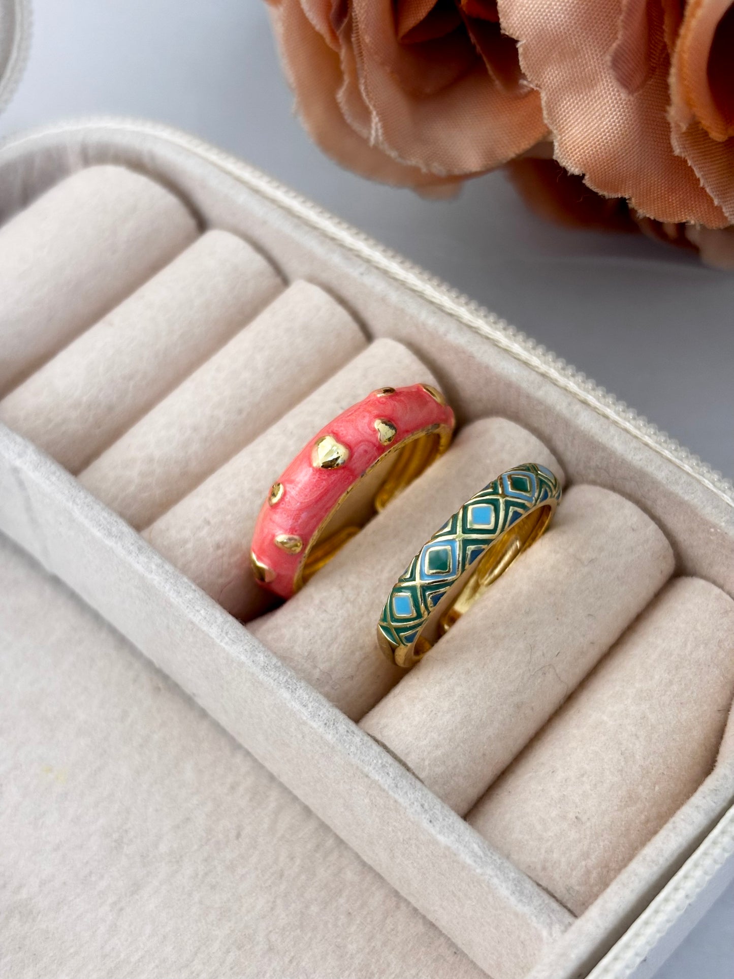 Sweetkeepsake Duo Enamel Ring Set | Adjustable Base