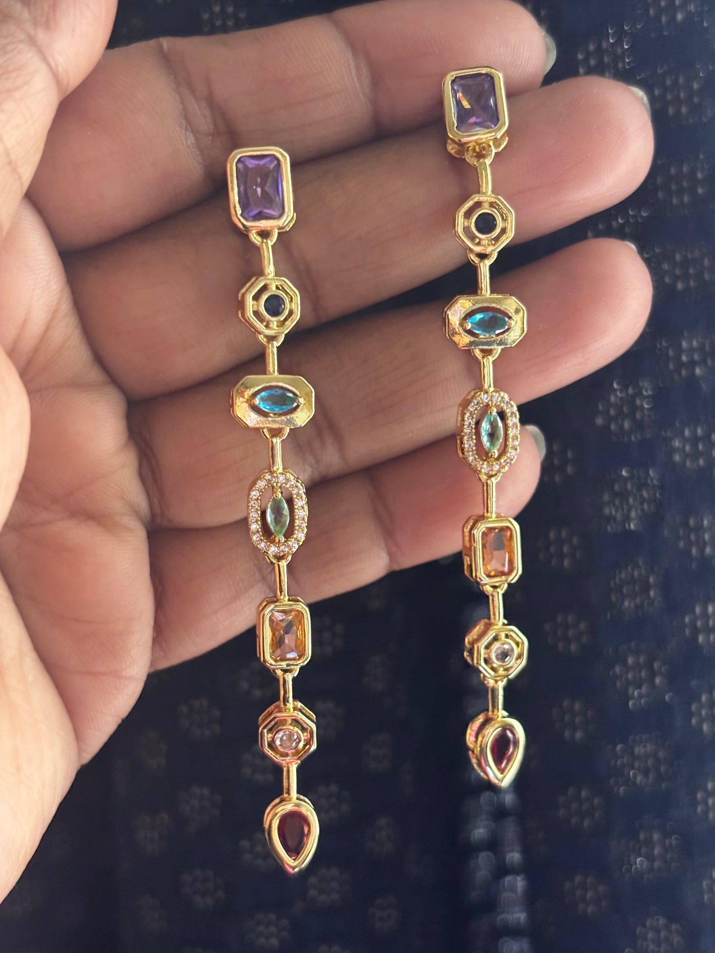 Viral Gold Plated Multi Stone Earrings | Anti Tarnish Gold Plated