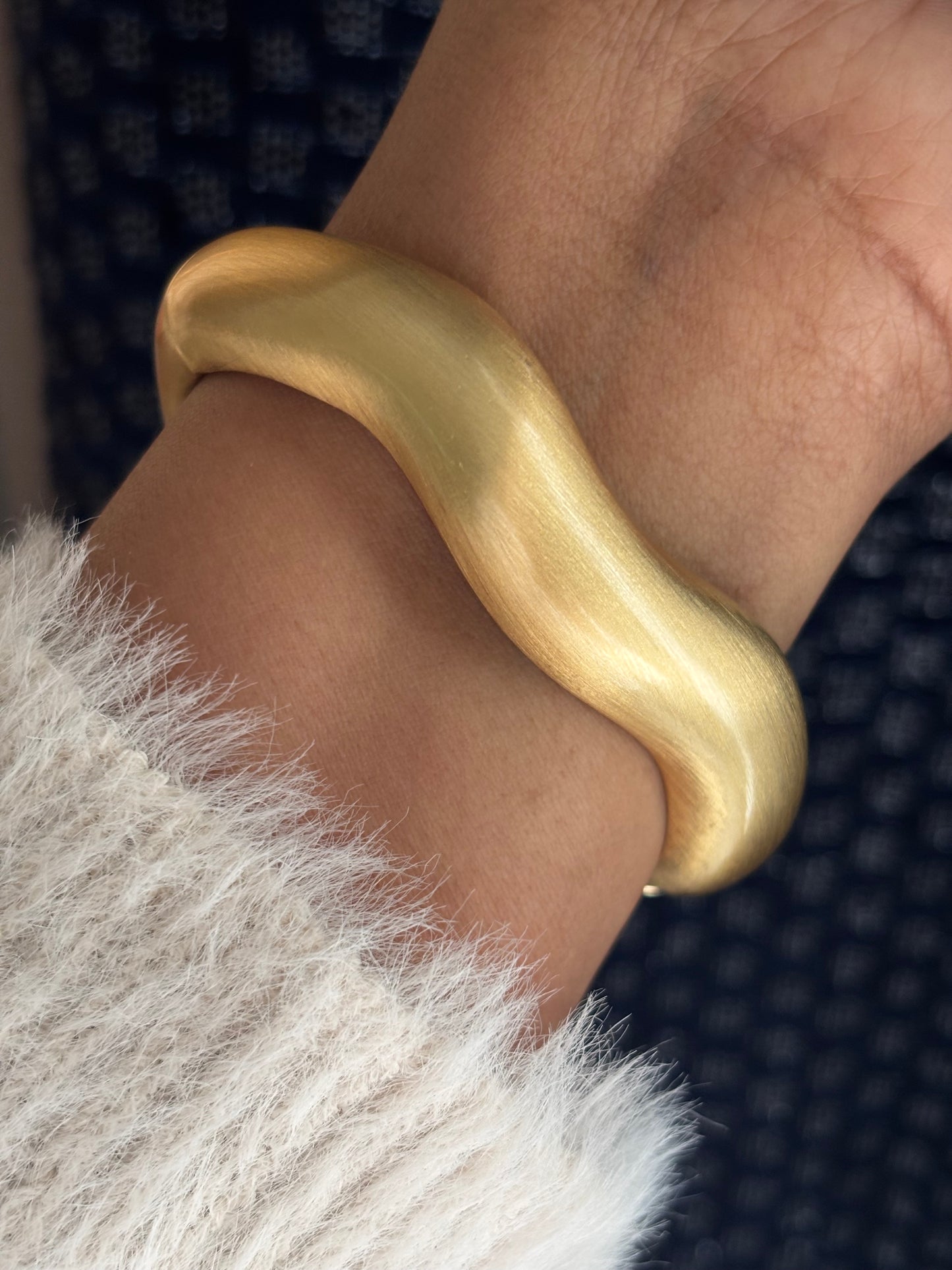 Bold Wavy Stainless Steel Matte Cuff Bracelet