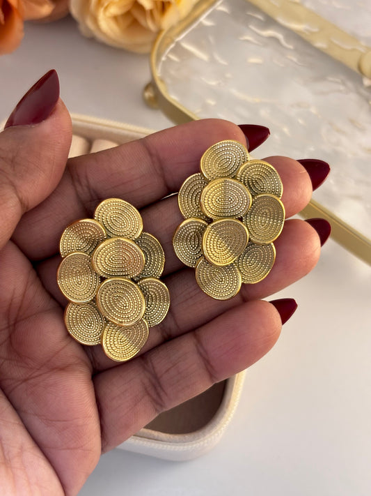 Anti-Tarnish Gold Textured Statement Stud Earrings