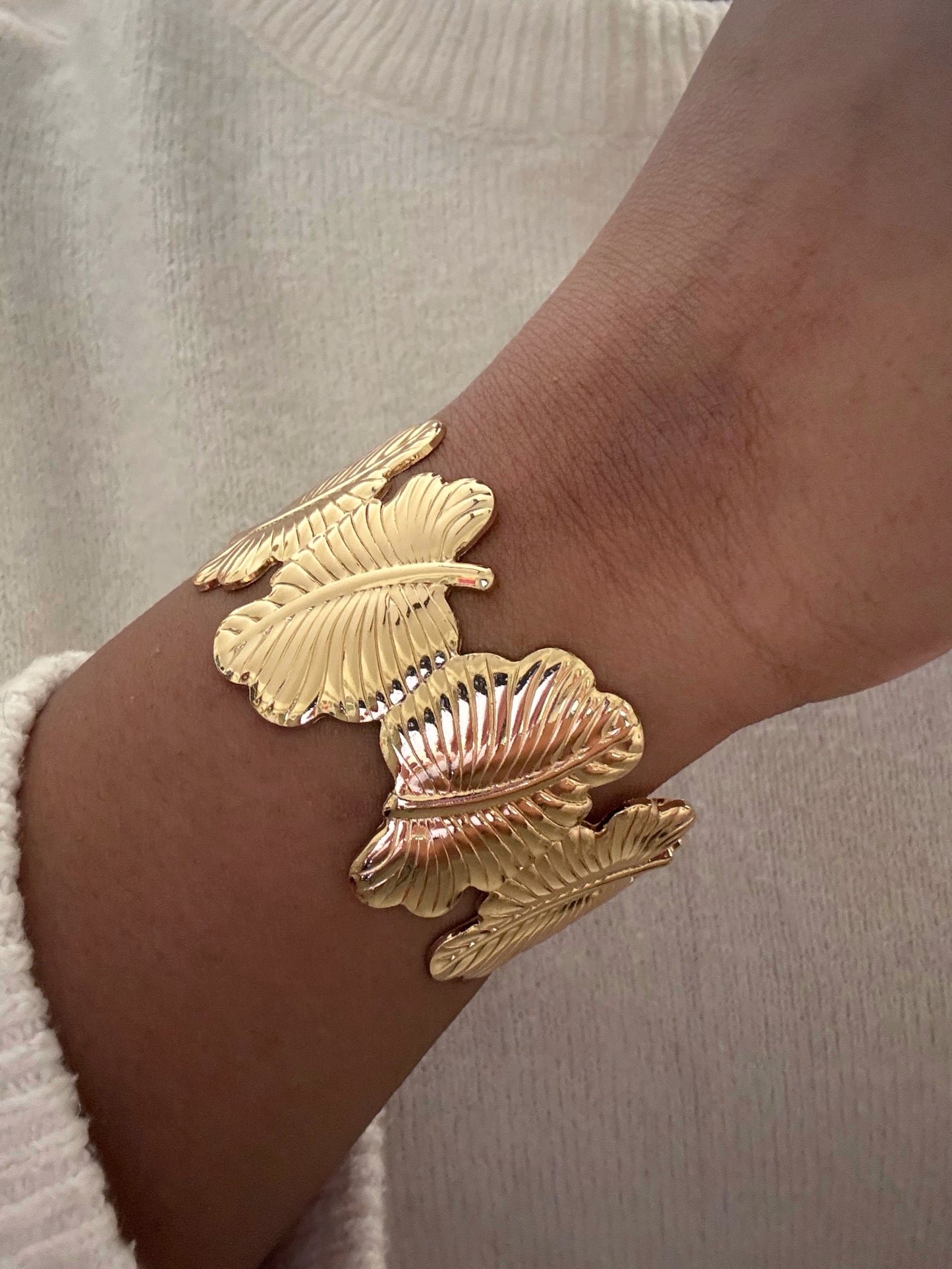 Adjustable Gold Leaf Cuff Statement Bracelet for Women