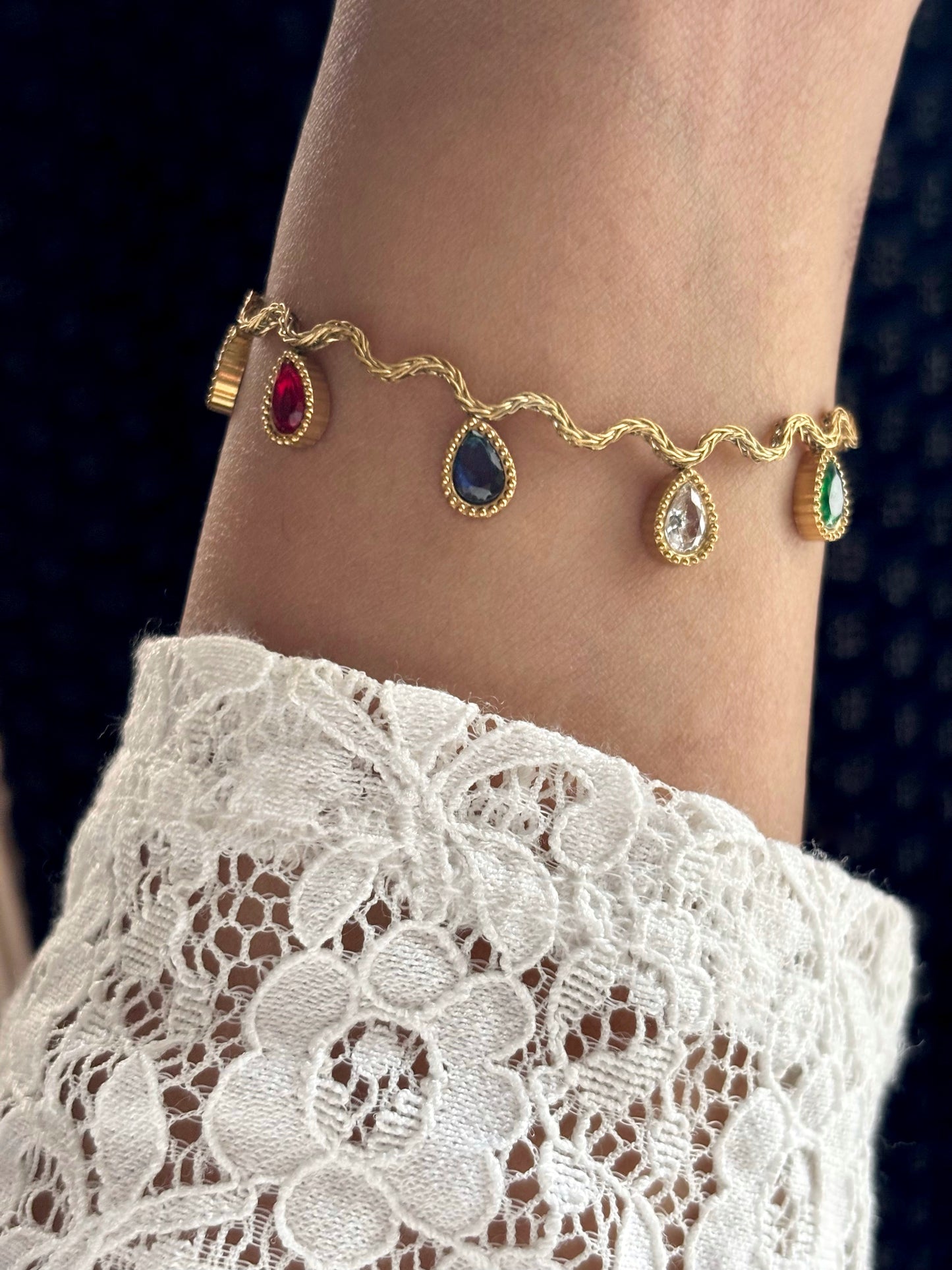 Gem Ripple Kada Bracelet | Anti Tarnish Gold Plated