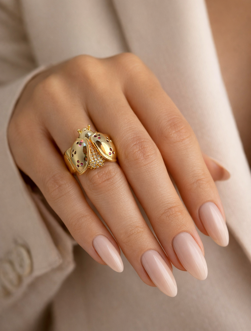 Open Wing Ladybug Statement Ring | Adjustable Base