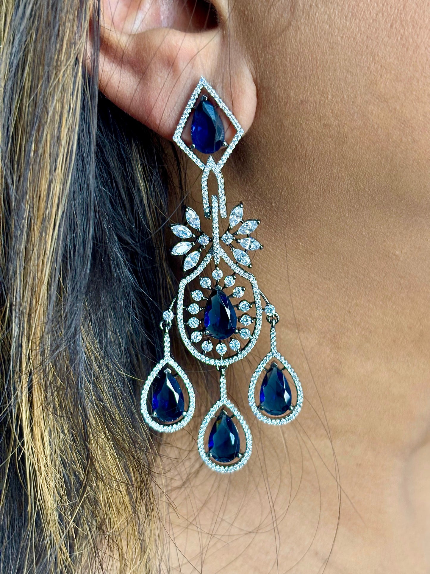 Midnight Elegance Sapphire Dangle Earrings