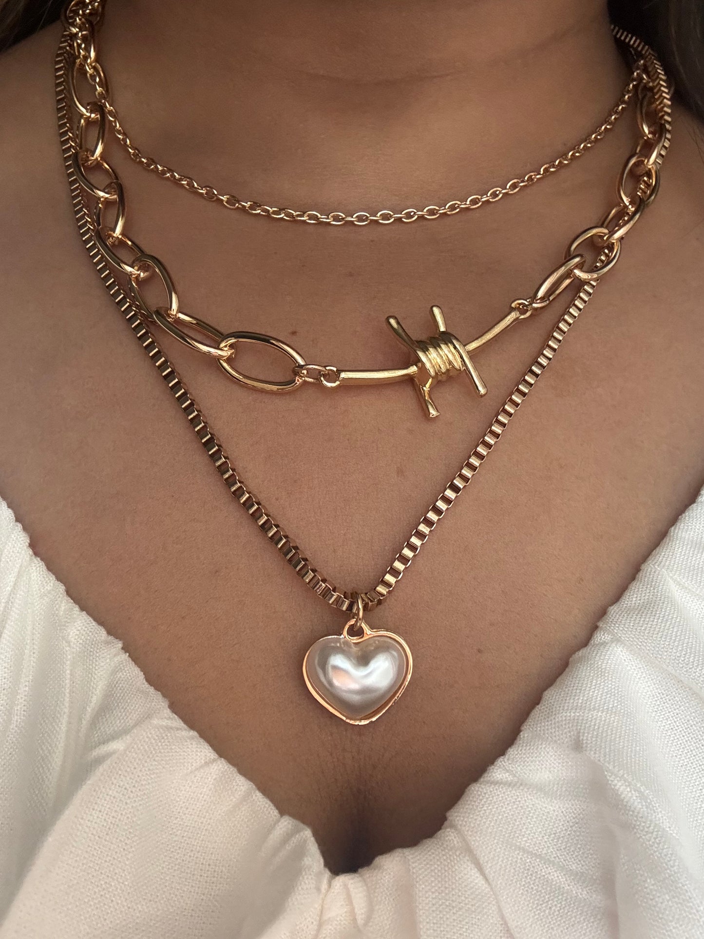 Pearl Hearted Multilayered Necklace | Anti Tarnish Luxe Chunky Necklace