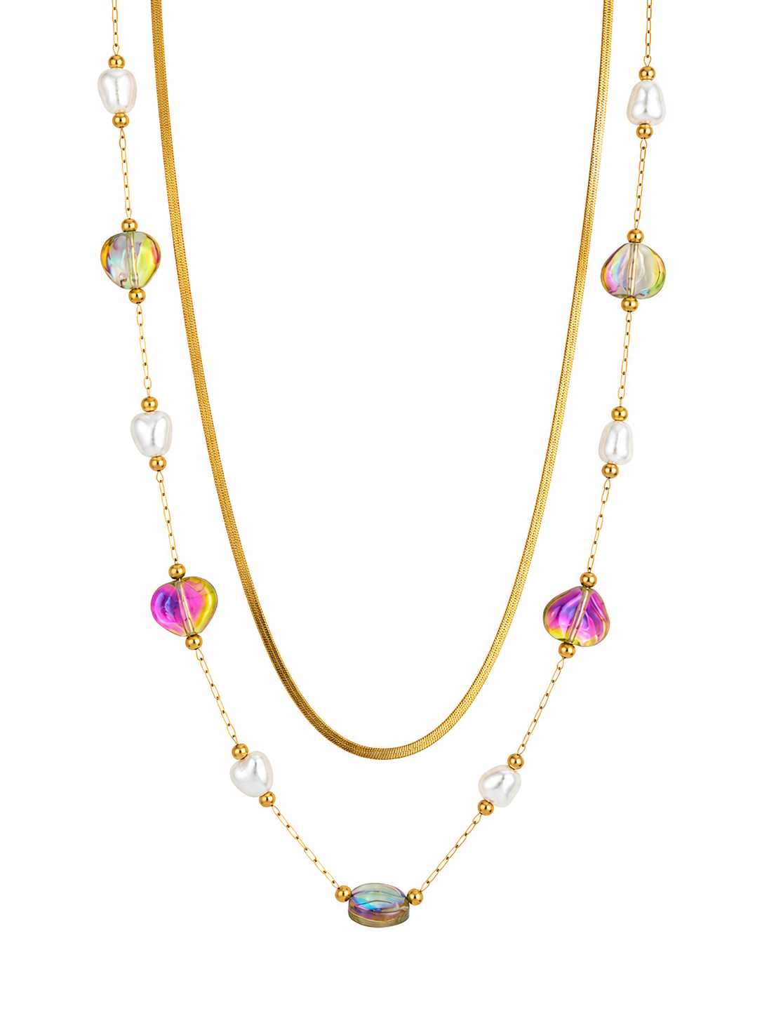 Aurabelle Gold Plated Layered Pearl Beaded Necklace