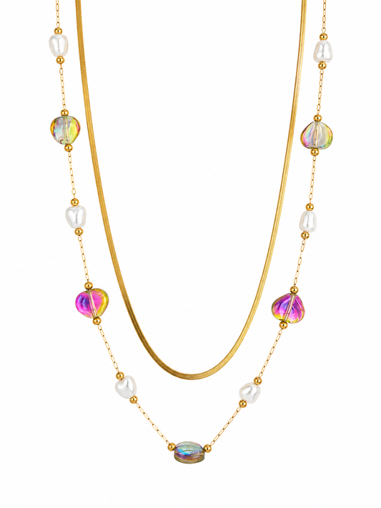 Aurabelle Gold Plated Layered Pearl Beaded Necklace