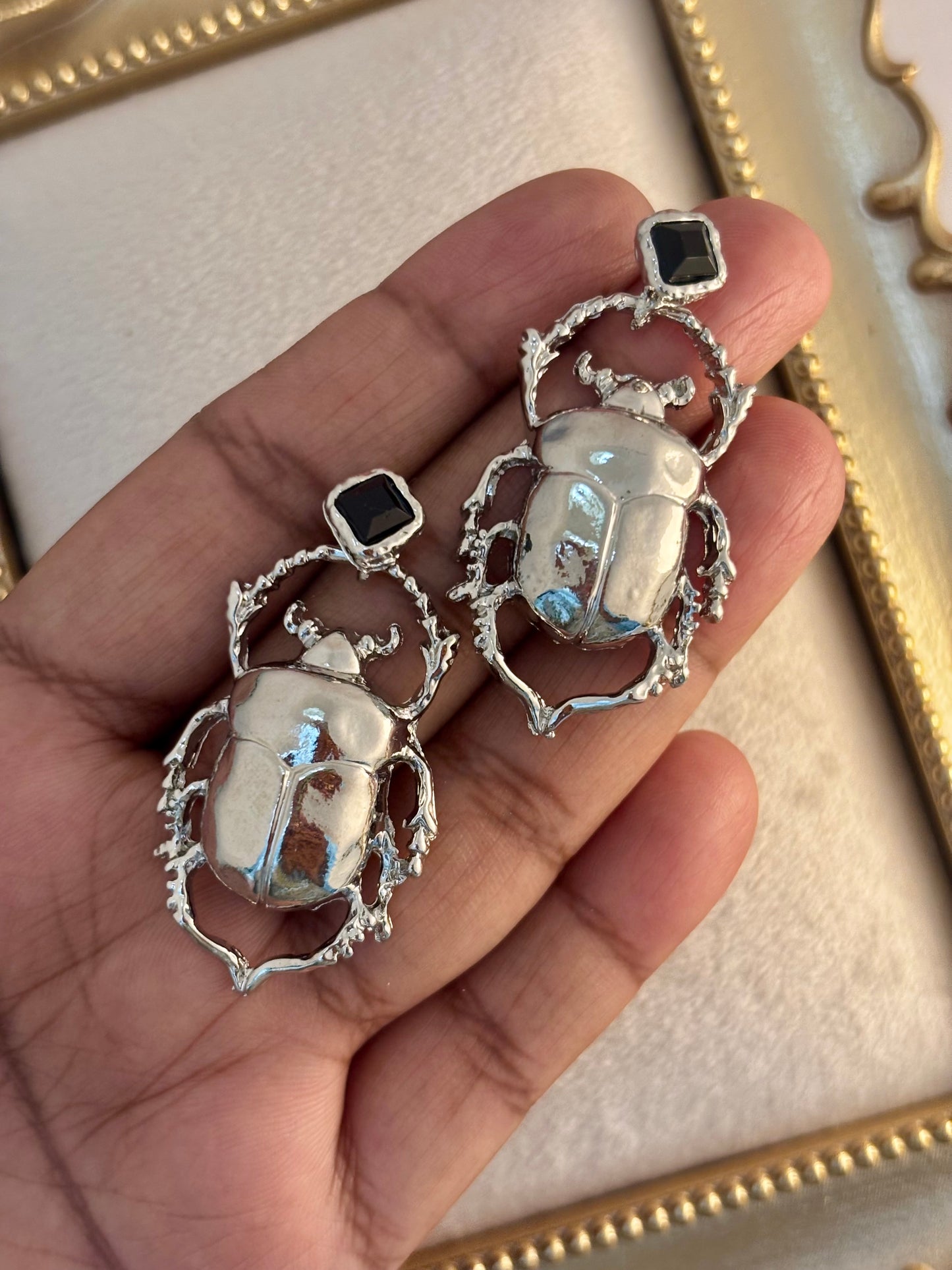 Silver Beetle Muse | Statement Earrings | Insect Inspired