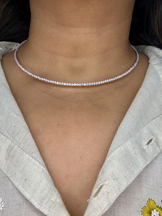 Silver Solitaire Tennis Necklace (CZ)
