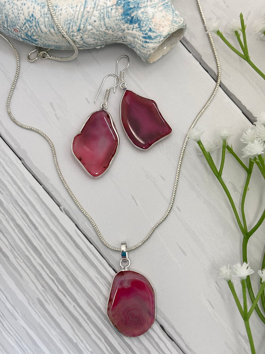 Aranya - Natural Stones Jewellery Set (Pink)