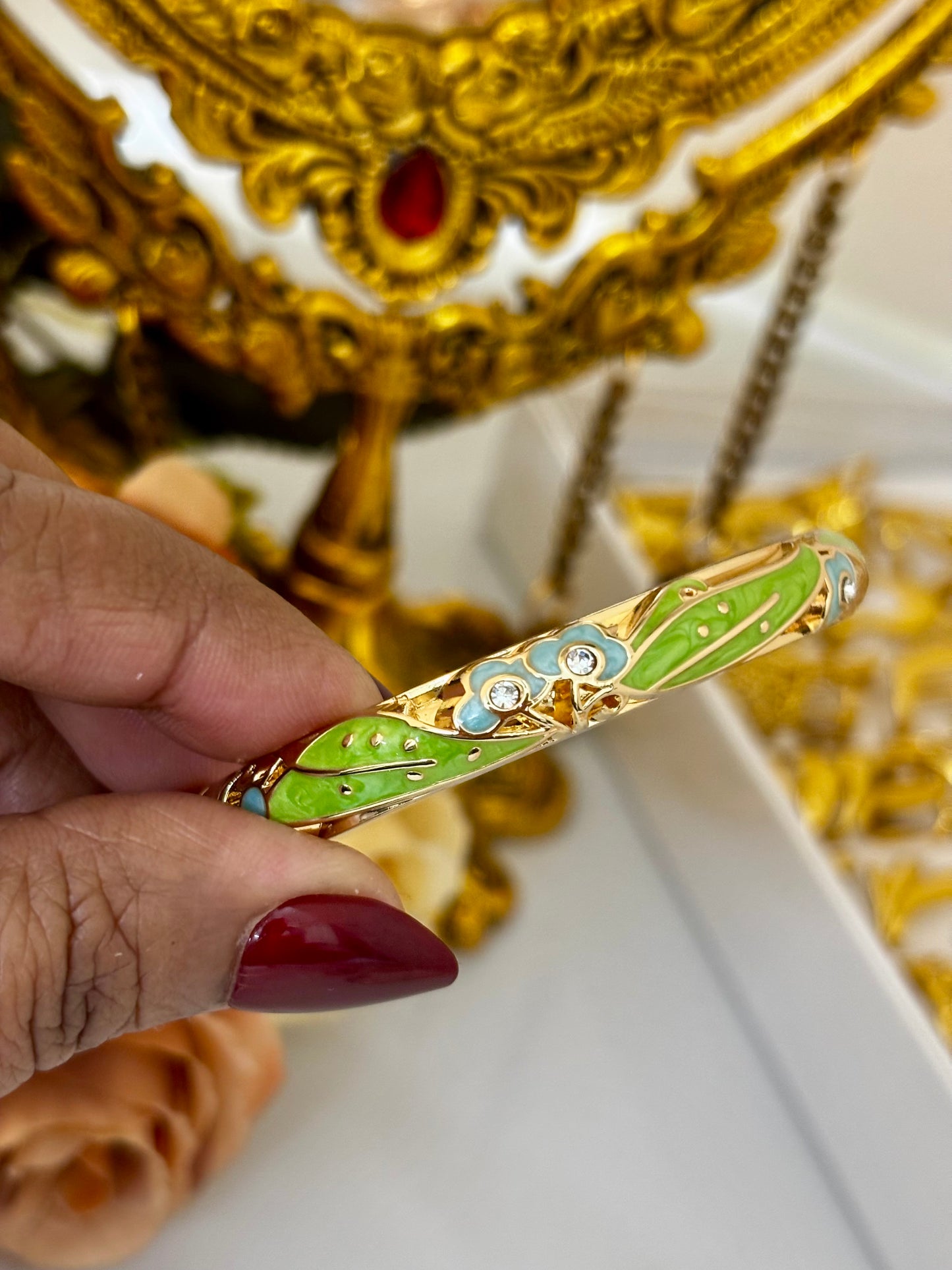 Parrot Green Flower Meenakari Kada Bracelet