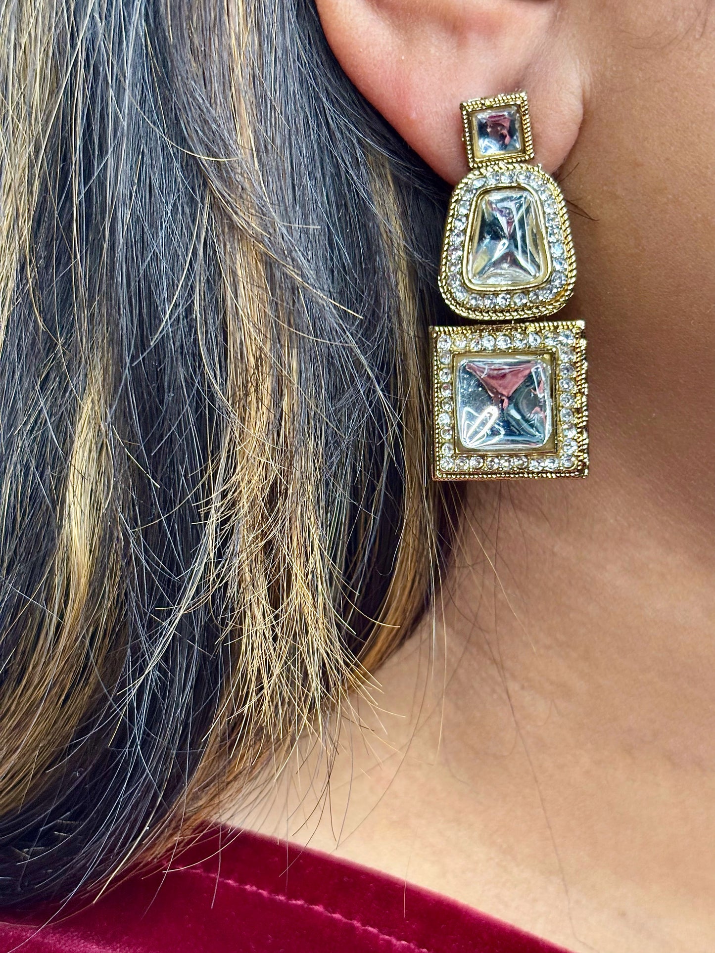 Kundan Charm Earrings (White)