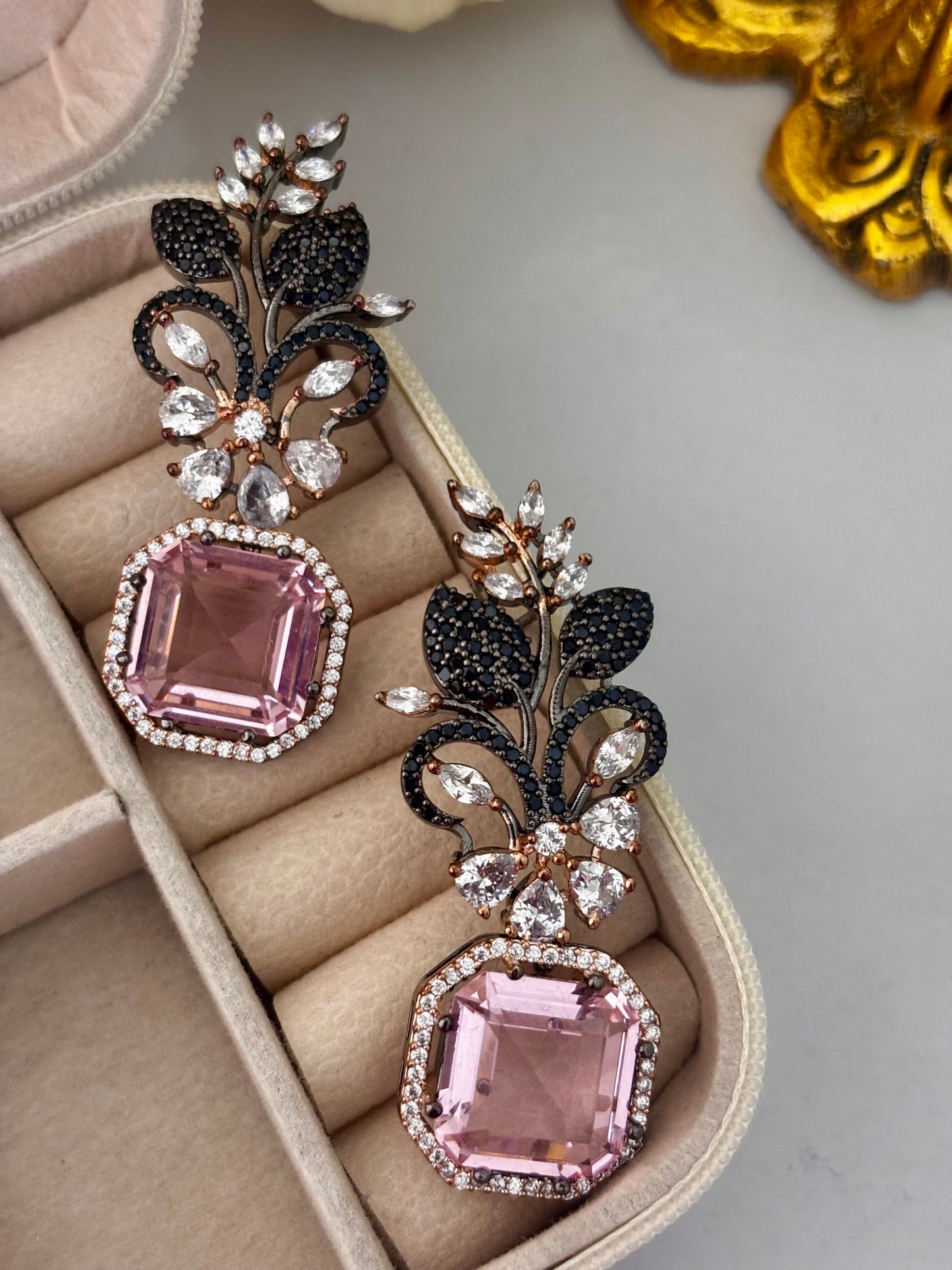 Victorian Style Pink Nano AD Earrings | Wedding & Party Wear