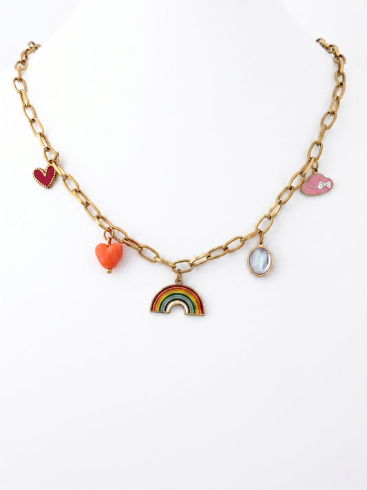 Colourful Rainbow Enamel Charms Necklace