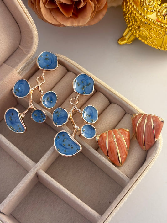 Coral edit ~ Set of 4 Enamel Earrings | Anti Tarnish Gold Plated