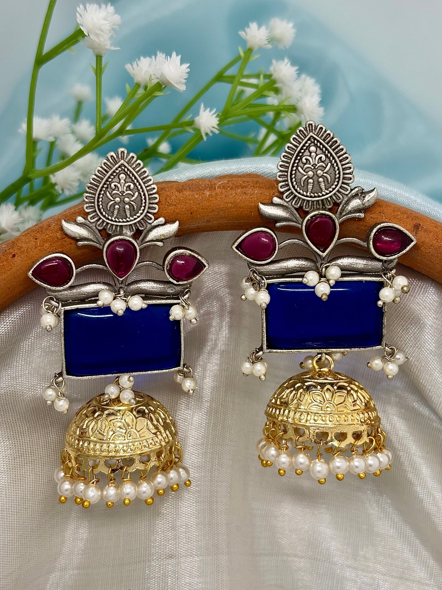 Vedhika Dual Tone Jhumka (Royal Blue)