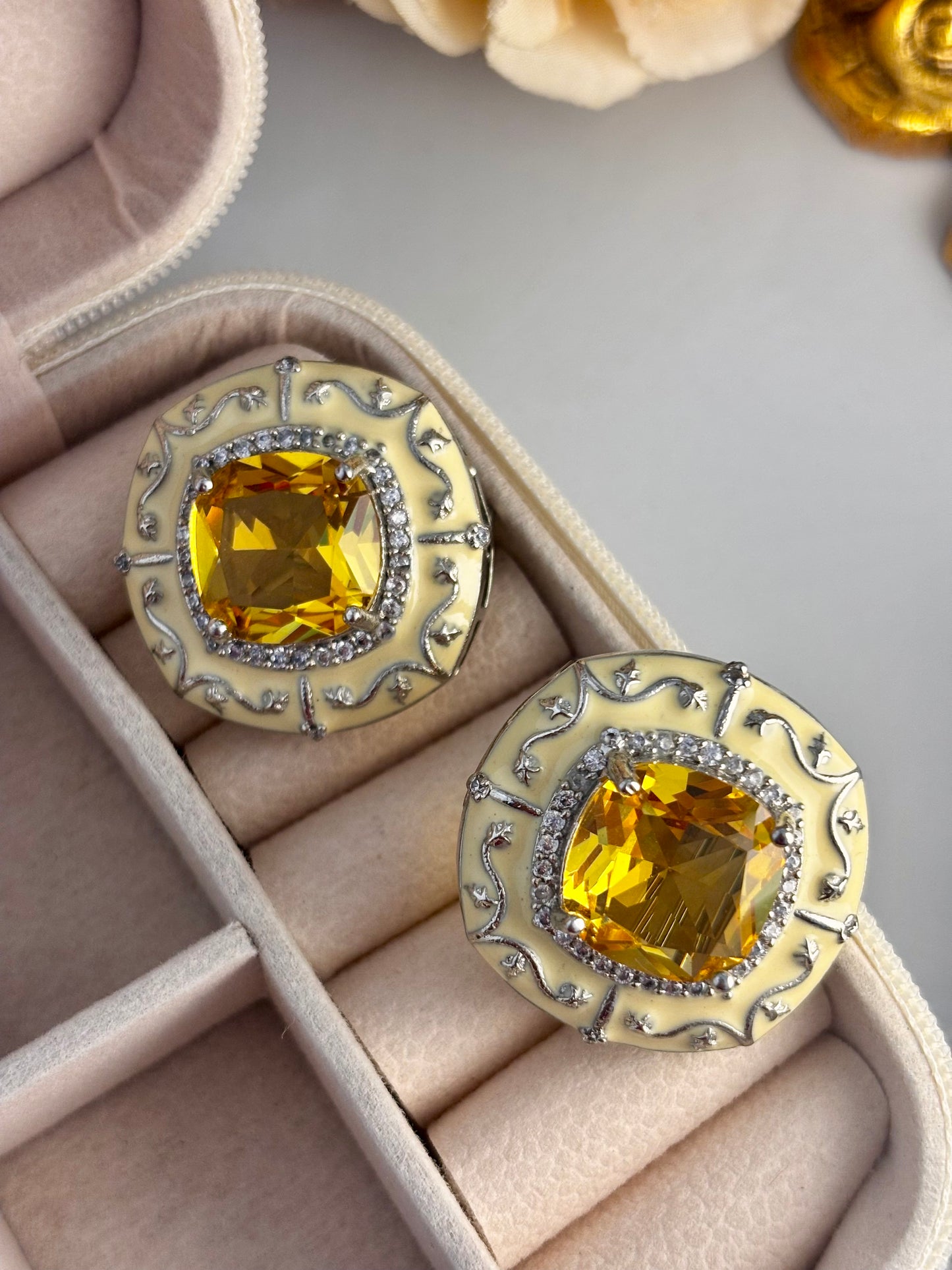 Yellow Sapphire AD Studs | Wedding & Party Wear