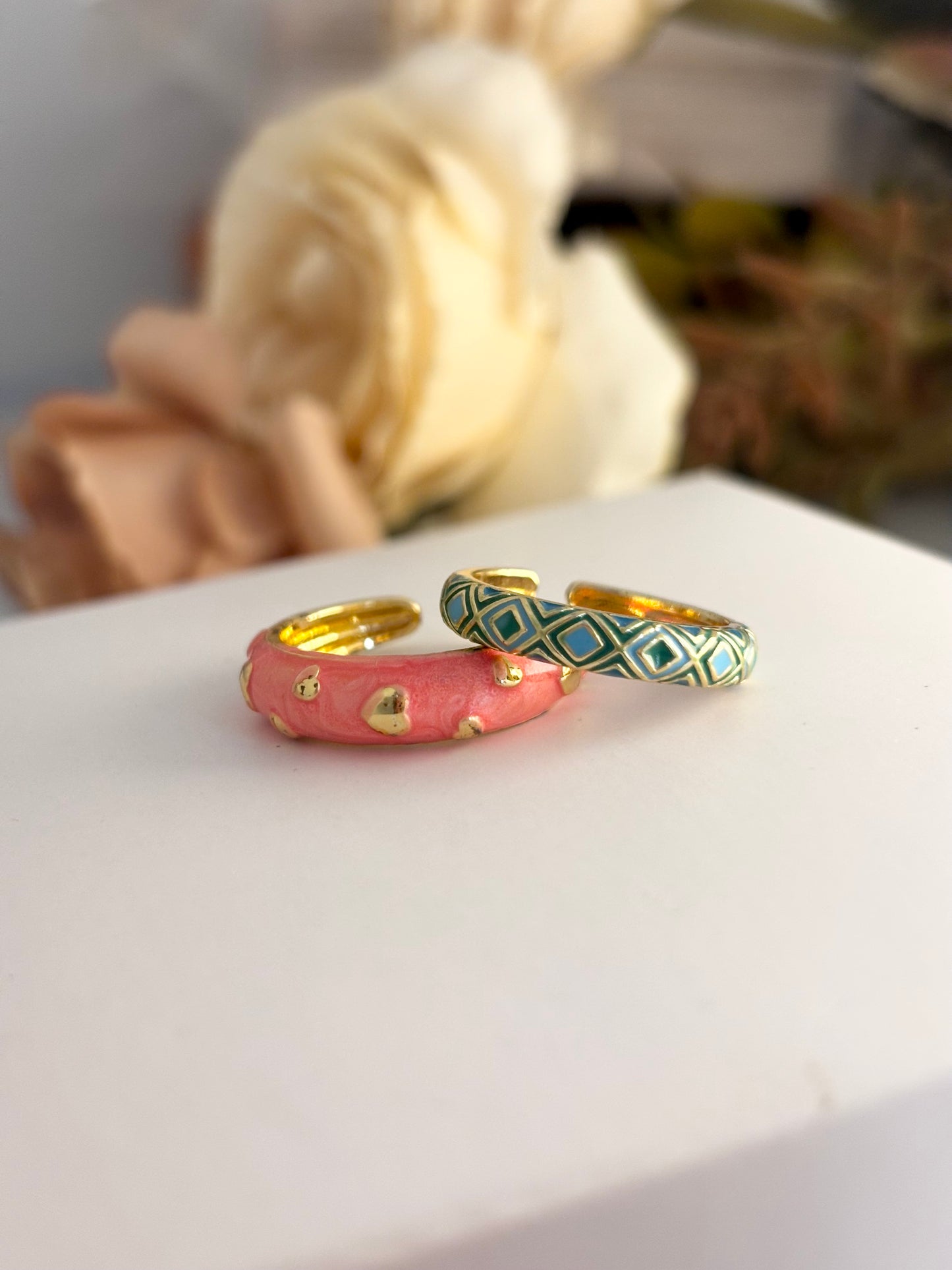 Sweetkeepsake Duo Enamel Ring Set | Adjustable Base
