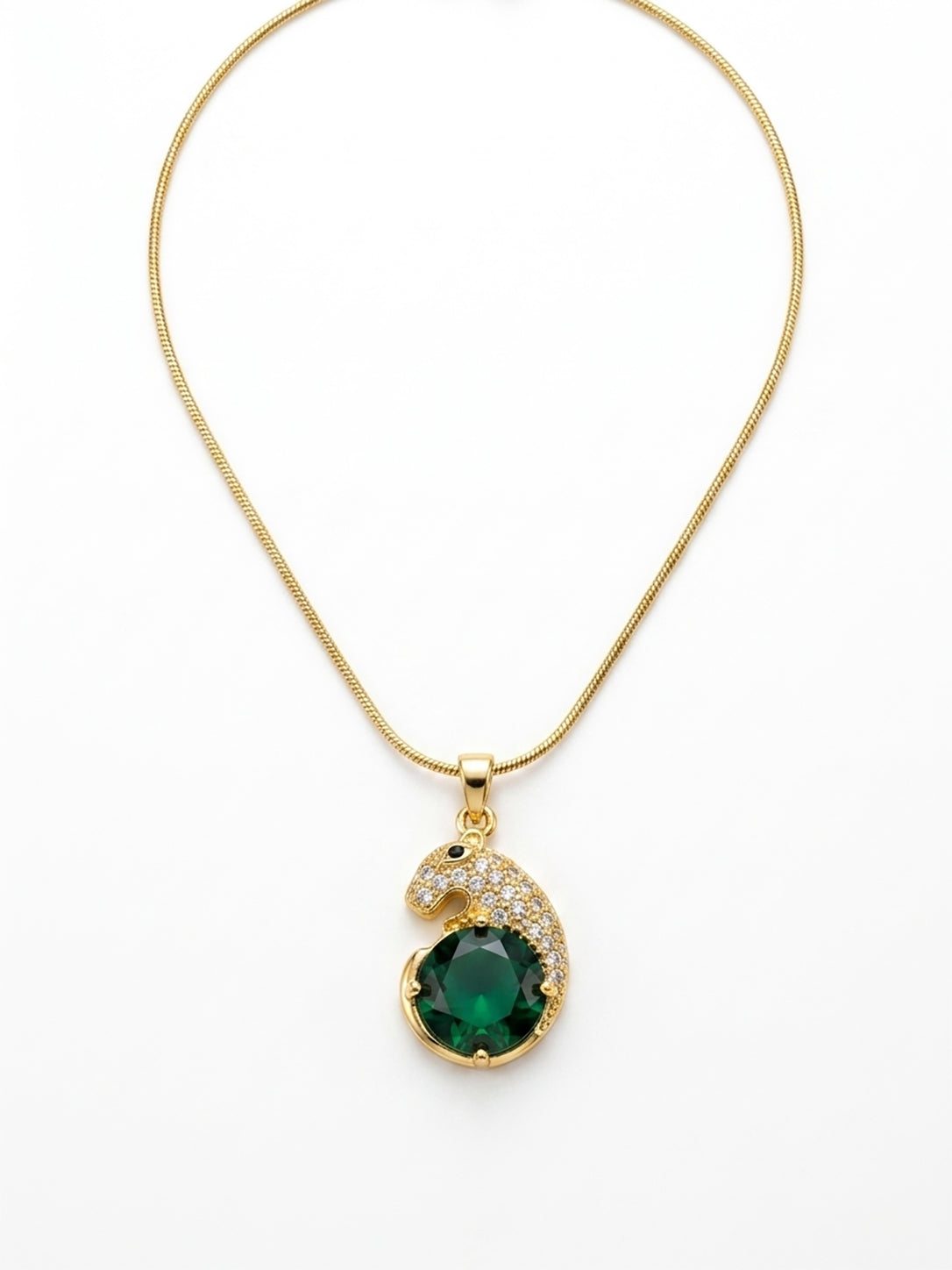 Emerald Zircon Panther Pinteresty Necklace | Gold Plated Non Tarnish