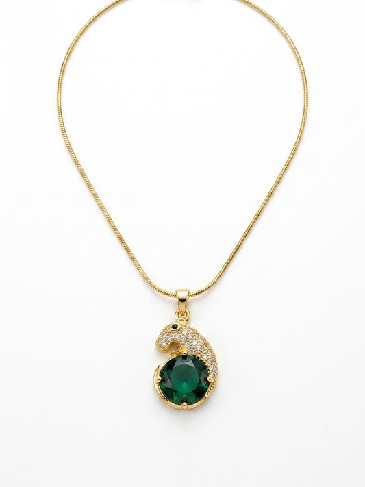 Emerald Zircon Panther Pinteresty Necklace | Gold Plated Non Tarnish