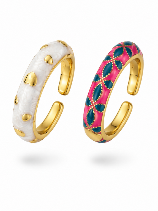 Little Love Duo Enamel Ring Set of 2 | Adustable Base
