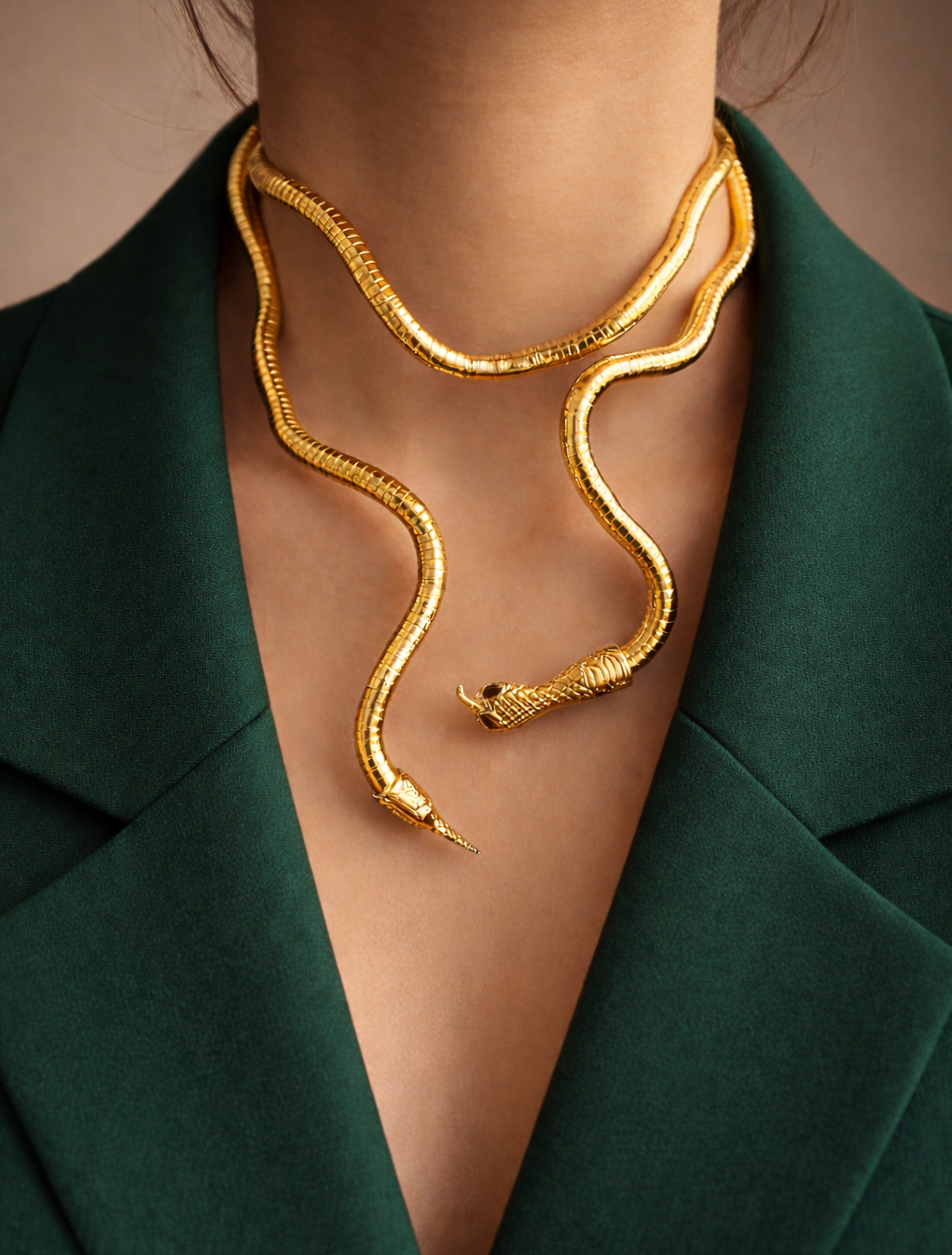 Multistyling & Bendable Golden Serpent Statement Necklace