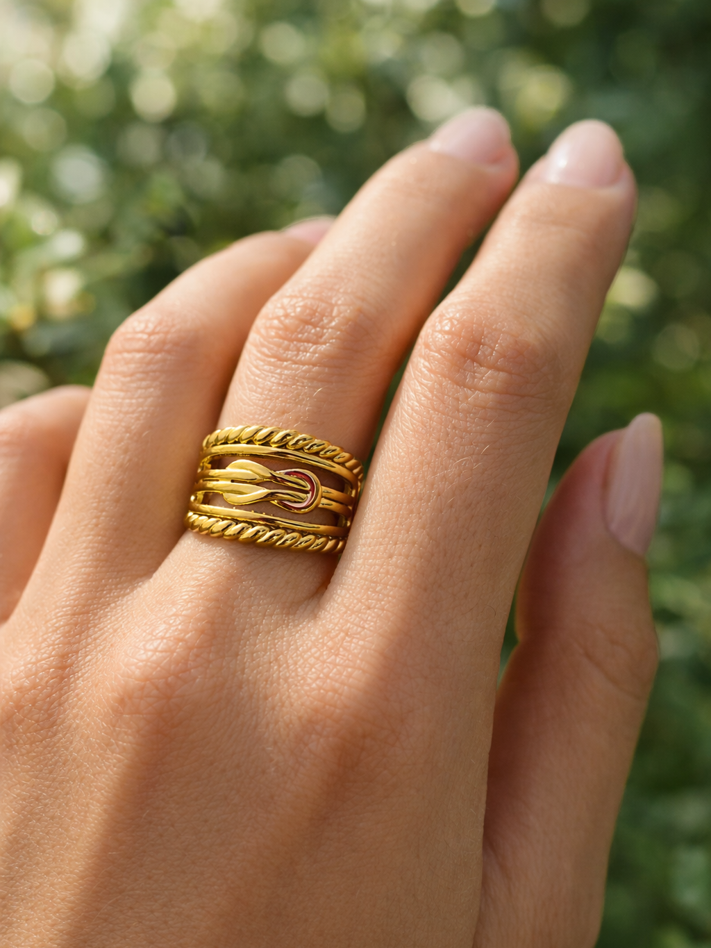 Gold Plated Designer Band Ring | Anti-Tarnish | Hypoallergenic | Women’s Jewelry